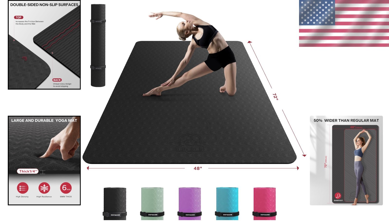 6mm Thick Yoga Mat 72×48 – Durable, Non-Slip, Perfect for Pilates & More