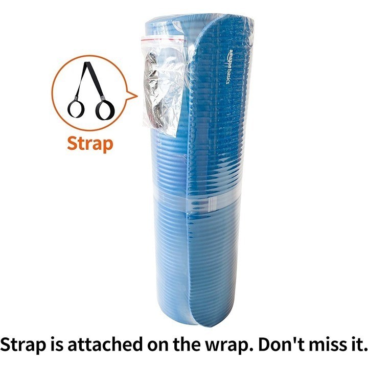 Amazon Basics 1/2 Inch Extra Thick Exercise Yoga Mat with Carrying Strap Blue