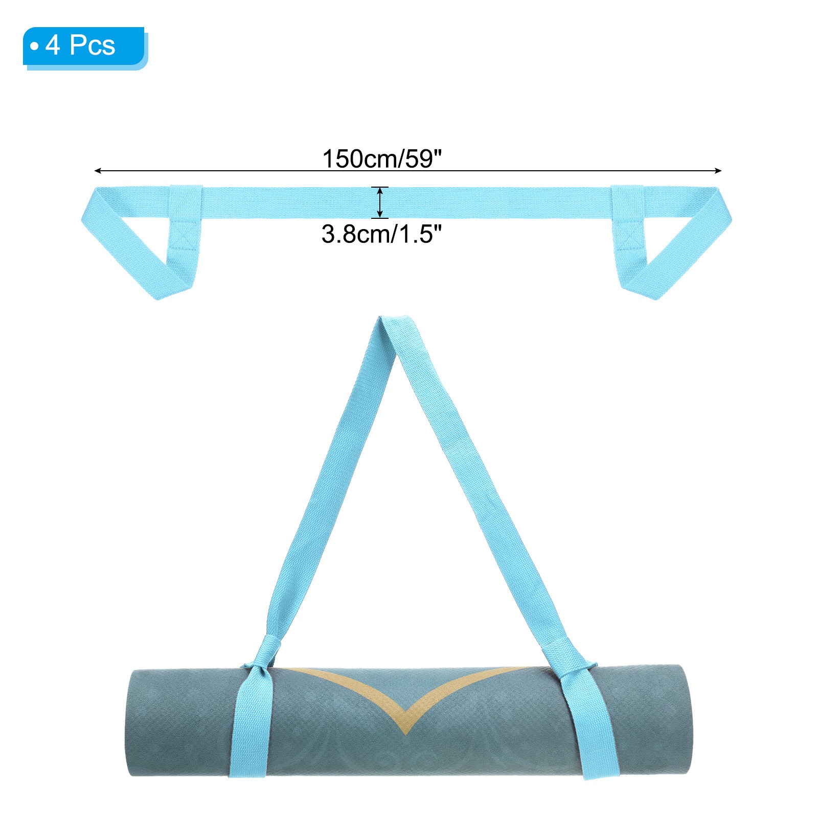 4Pcs Yoga Mat Strap Adjustable Yoga Mat Carrier Straps Sling, Sky Blue