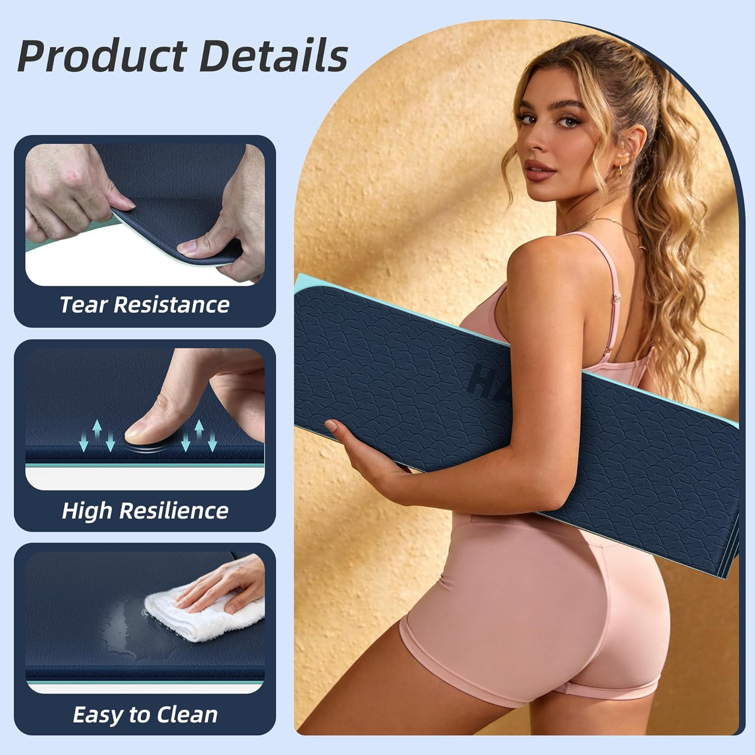 Foldable Non-Slip Yoga Mat, 74&Prime;x32&Prime;, Portable TPE Workout Mat for Home Gym