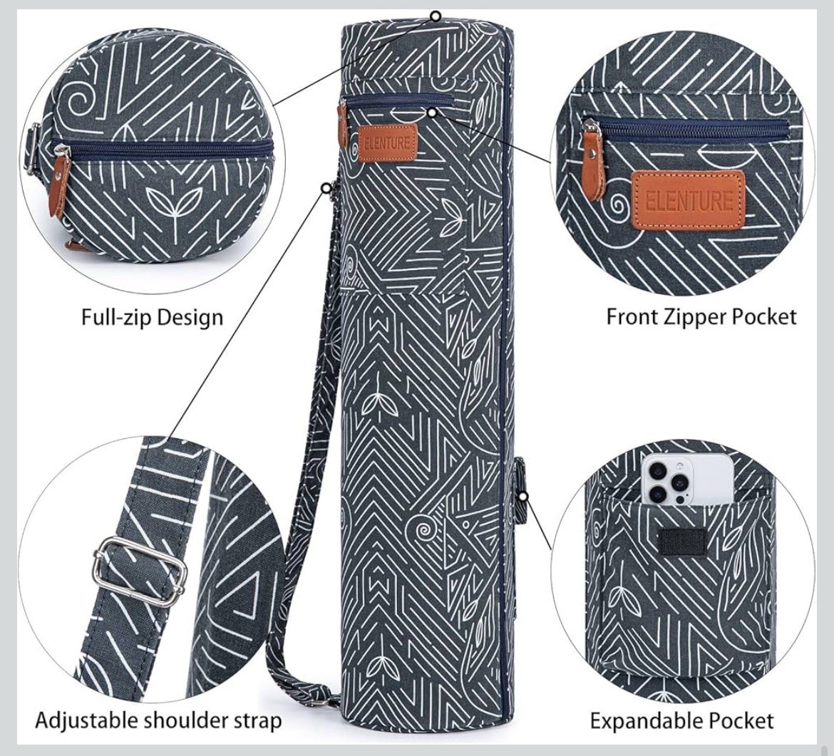 Canvas Yoga Mat Bag with Adjustable Strap & Pockets, Full-Zip Travel Gym Tote fo