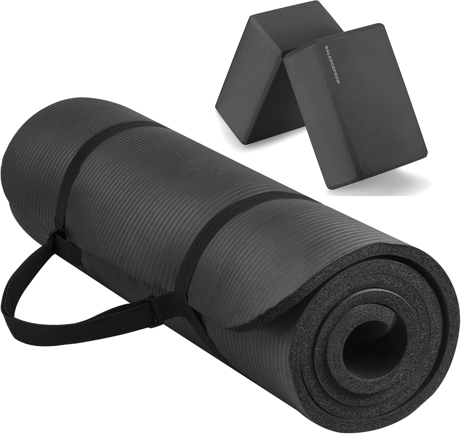 Exercise Yoga Mat 1/2-Inch Thick w/Yoga Blocks & Strap – Gym Pilates Meditation