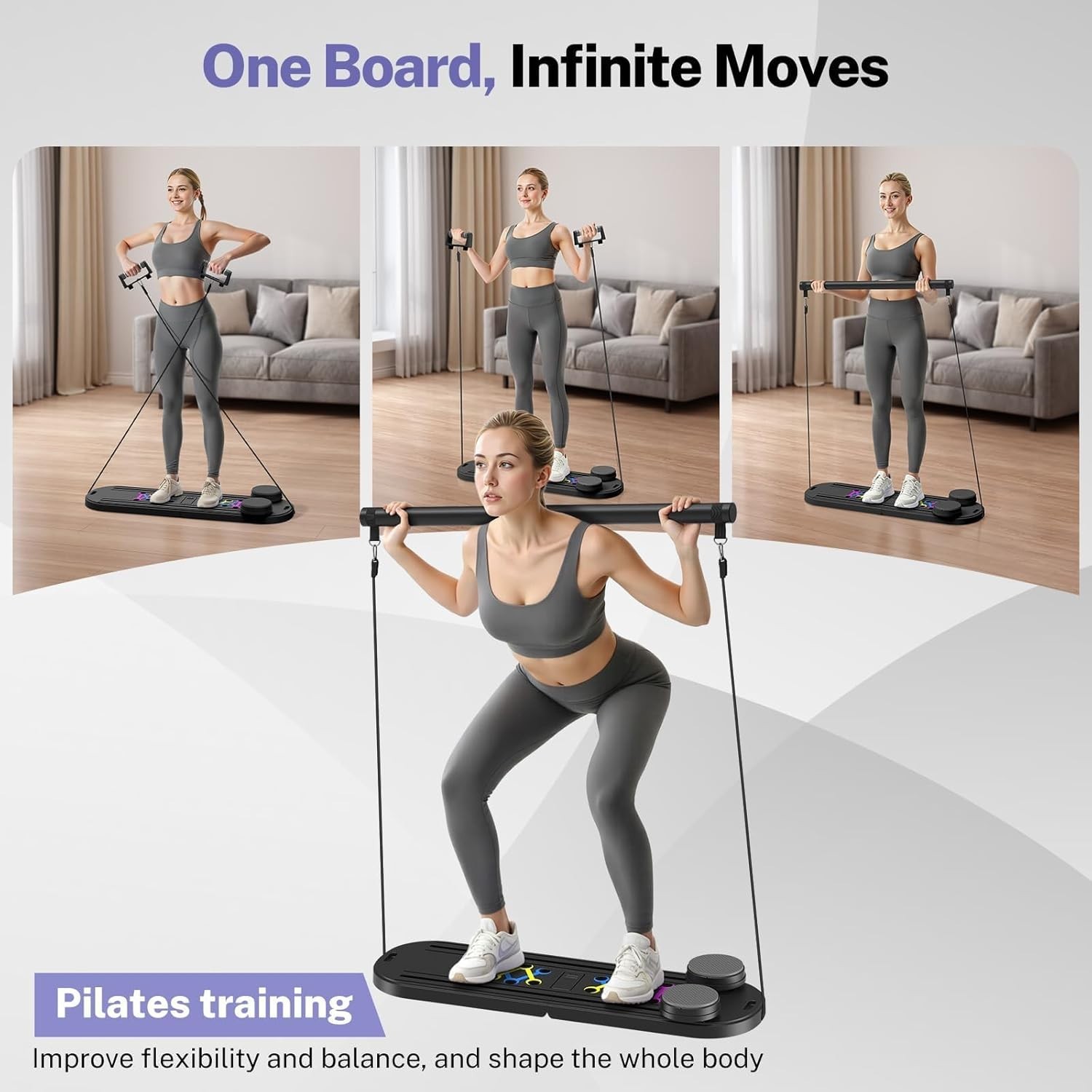 Movoca Pilates Board, Foladable Pilates Reformer Machine with Timer, 7-in-1