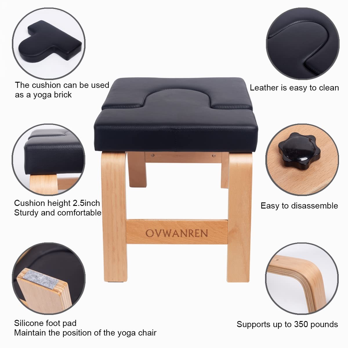 Yoga Headstand Bench- Stand Yoga Chair for Family, Gym – Wood and PU Pads – R…