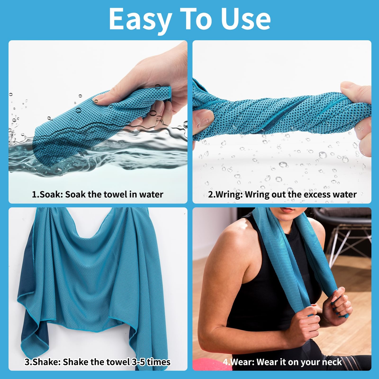 YESLIFE 4 Pack Cooling Towel 40 inches x 12 inches, Blue, Grey, Green, Pink
