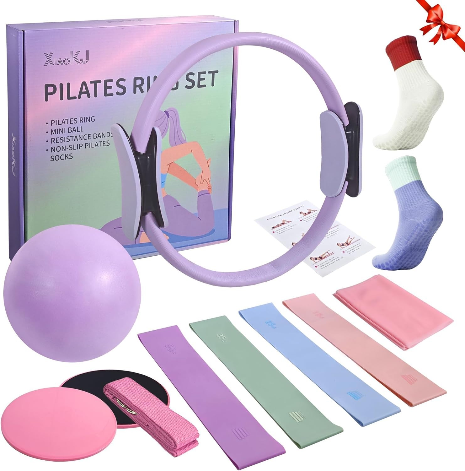 Women&rsquo;s Home Pilates Set: Pilates Ring and Ball Combo W/Res Bands, Starter Kit