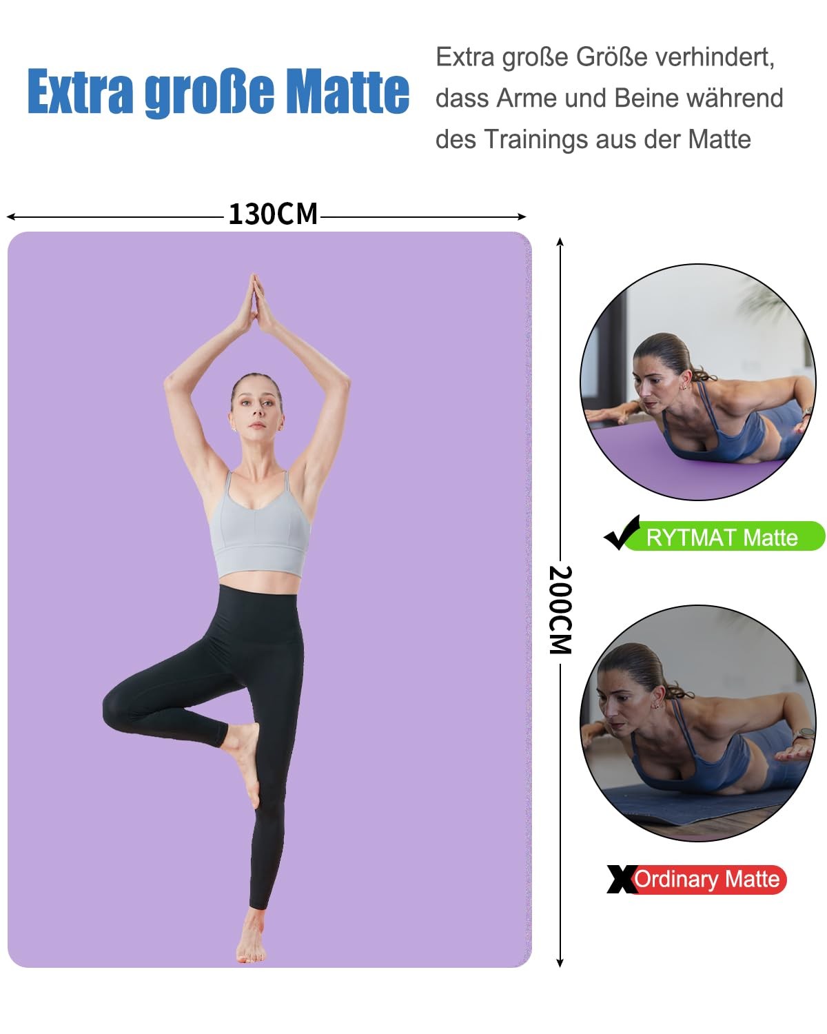 Yoga Mat XXL 200×130×2cm Fitness Mat Extra Large Wide Sports Mat NBR Extrad…