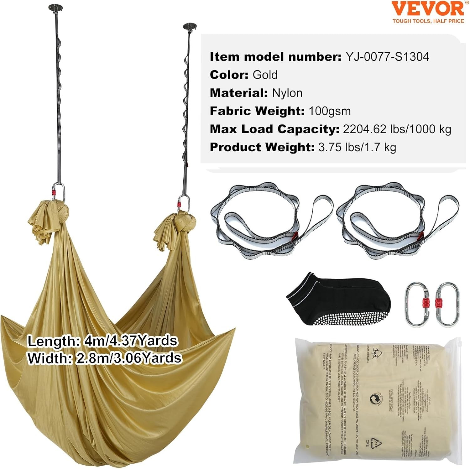 Aerial Silk & Yoga Swing, Aerial Yoga Hammock Kit with 100gsm Nylon Fabric, Full