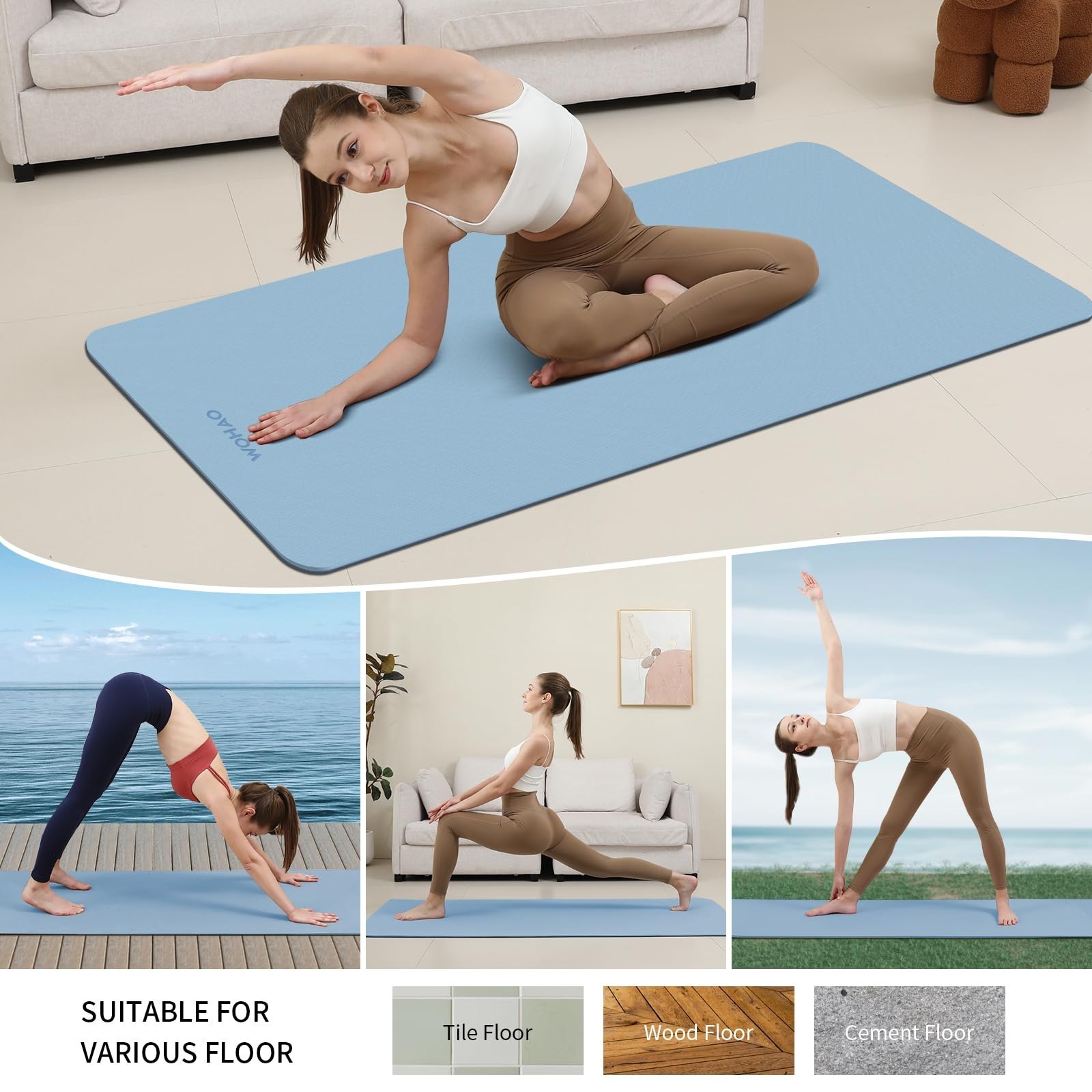 Extra Thick 8mm Non-Slip Yoga Mat 72&Prime;x28&Prime; Reversible Dual Color with Carry Strap