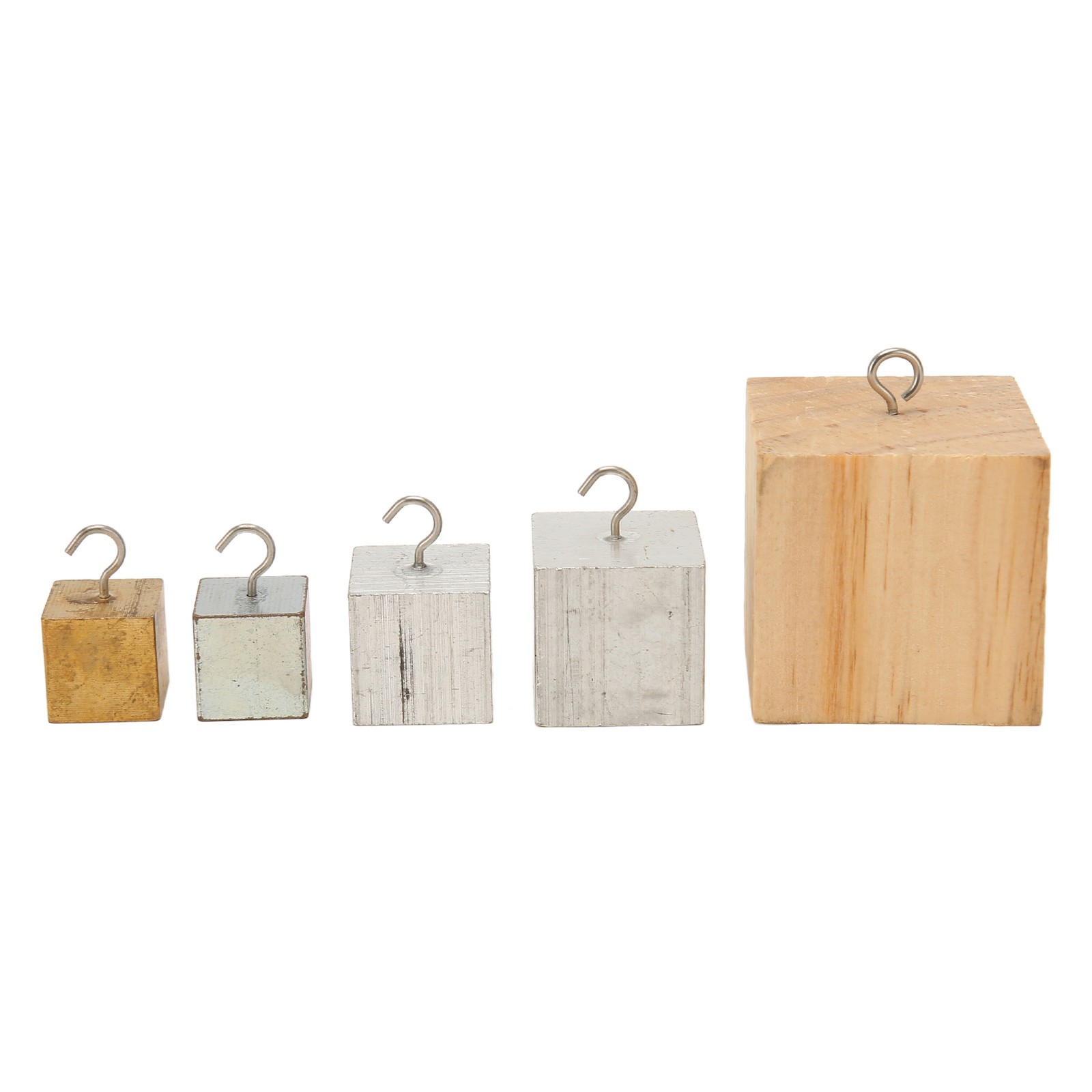 5x Density Cubes Set Copper Iron Aluminum Solid Wood Density Blocks For Phys SET