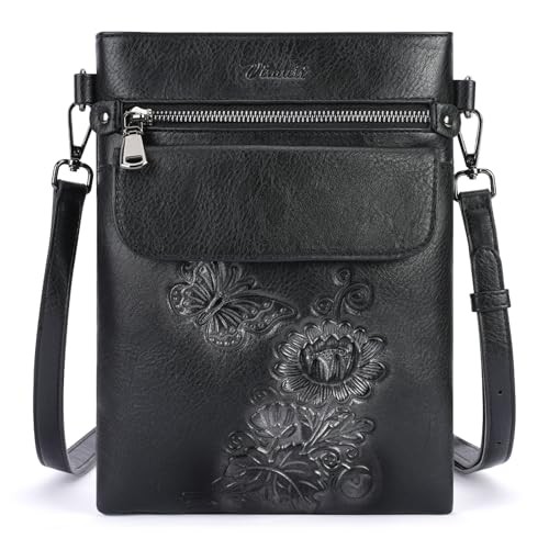 Small Crossbody Purse for Women, Vegan Leather Multi Pocket Bag with Black
