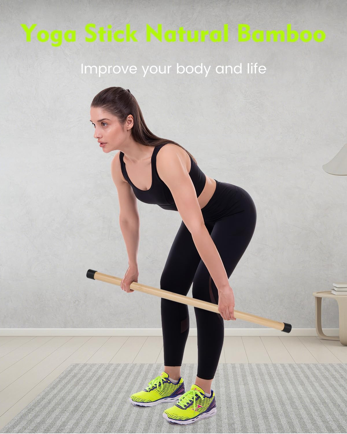 Yoga Stick, 5ft Exercise Stick for Mobility, Stretching Stick with Non-Slip Ends