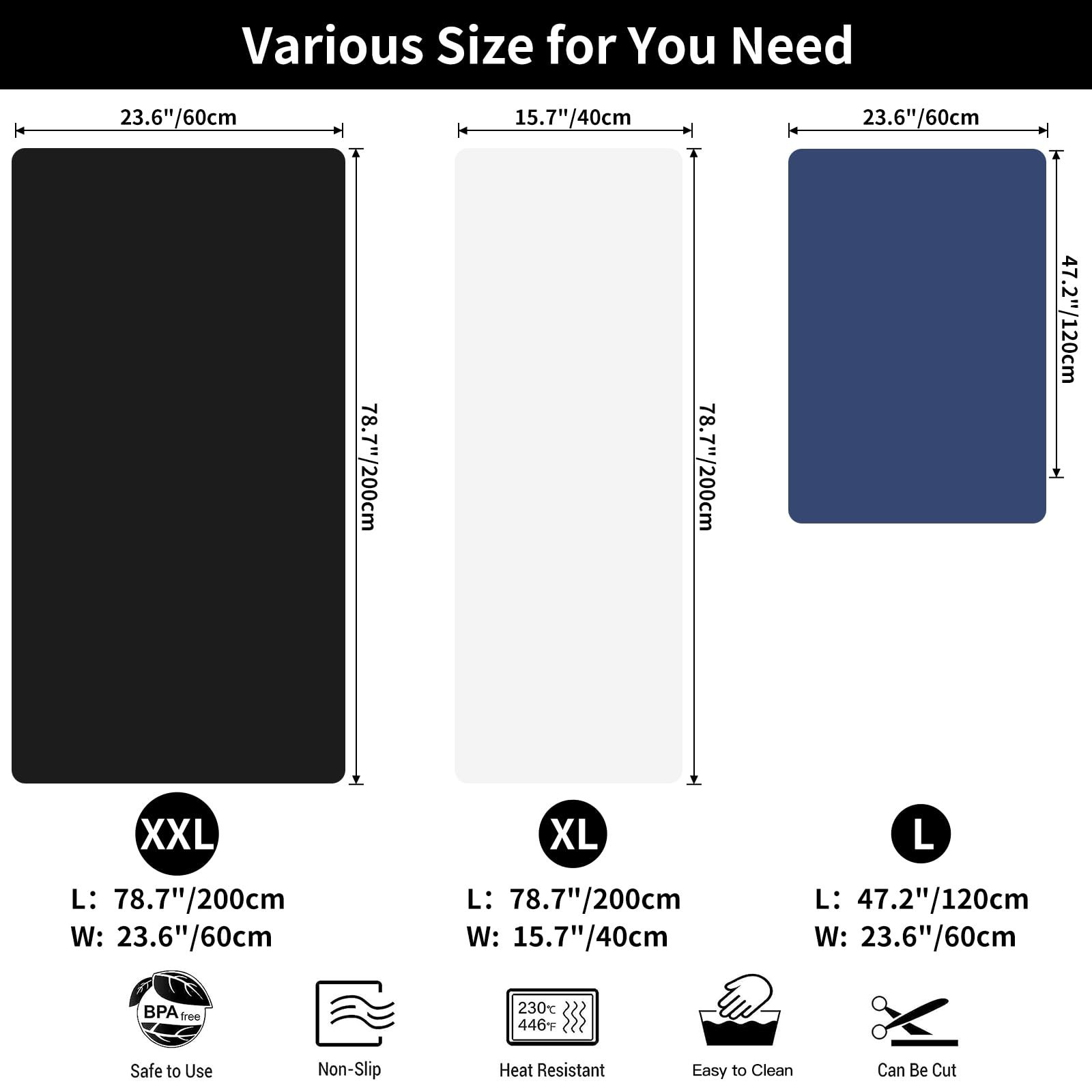 Extra Large Silicone Mat, 78.7”x 23.6”Non-Slip Heat Resistant Mats,