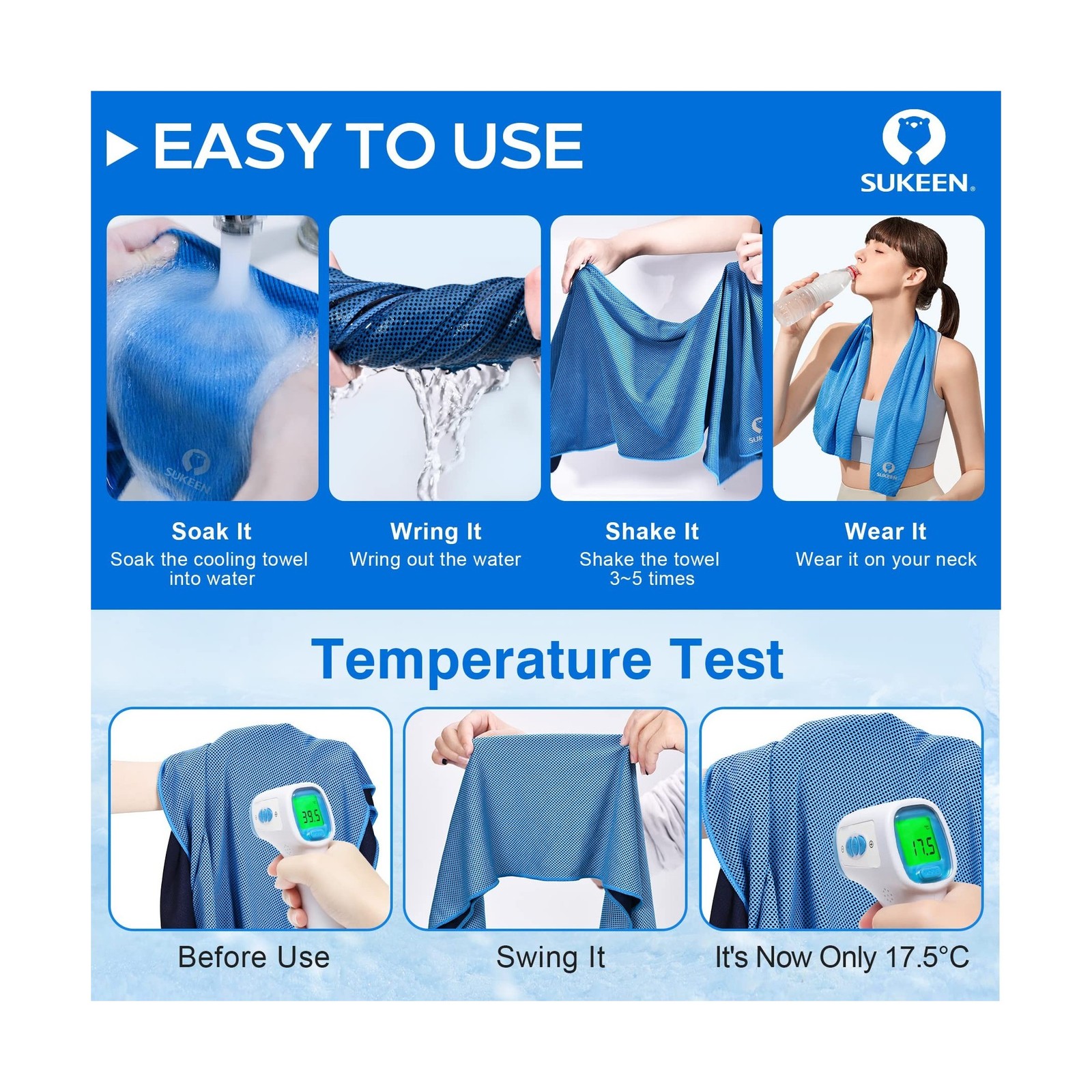 Sukeen 4 Pack Cooling Towel (40&Prime;x12&Prime;), Soft Breathable Chilly Microfiber Towe…