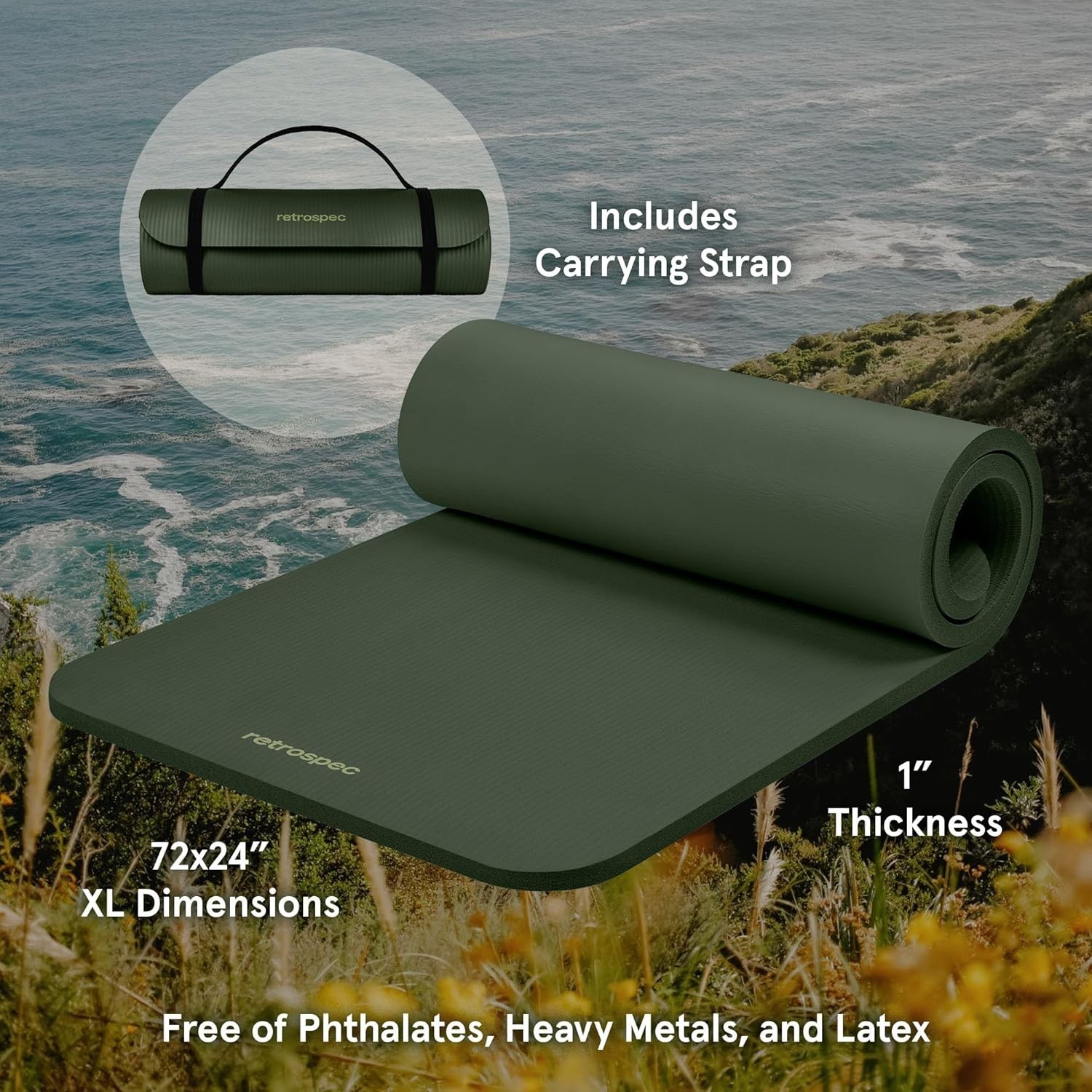 Solana 1-Inch Thick Non-Slip Yoga Mat with Strap – Comfort for Every Workout