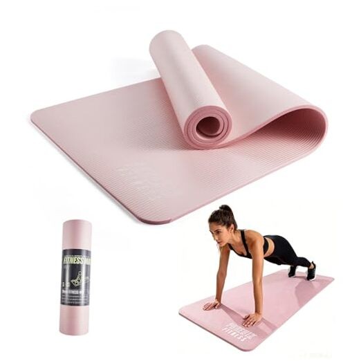NBR Yoga Mat – 15mm Extra Thick Exercise Mat with Carry Strap – Non Slip Pink