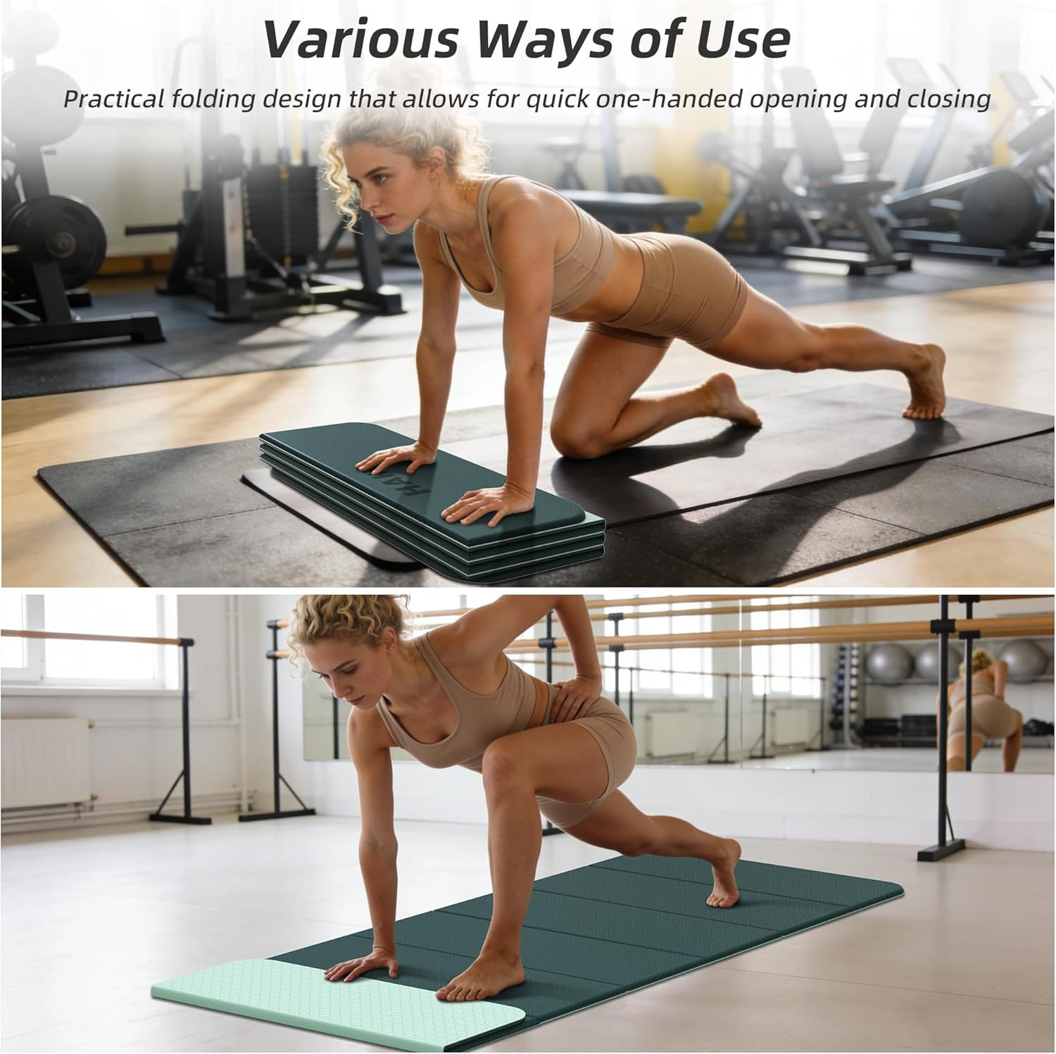 Foldable Yoga Exercise Mat, 74&Prime;Lx32&Prime;Wx1/3&Prime;Thick, TPE Multi-Purpose Workout Mats