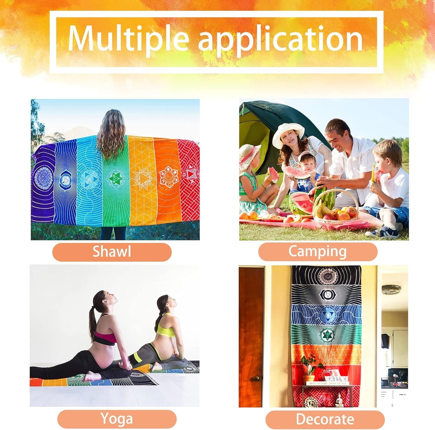 Chakra Rainbow Yoga Mat & Beach Blanket – 59&Prime; Polyester Multifunctional Rug