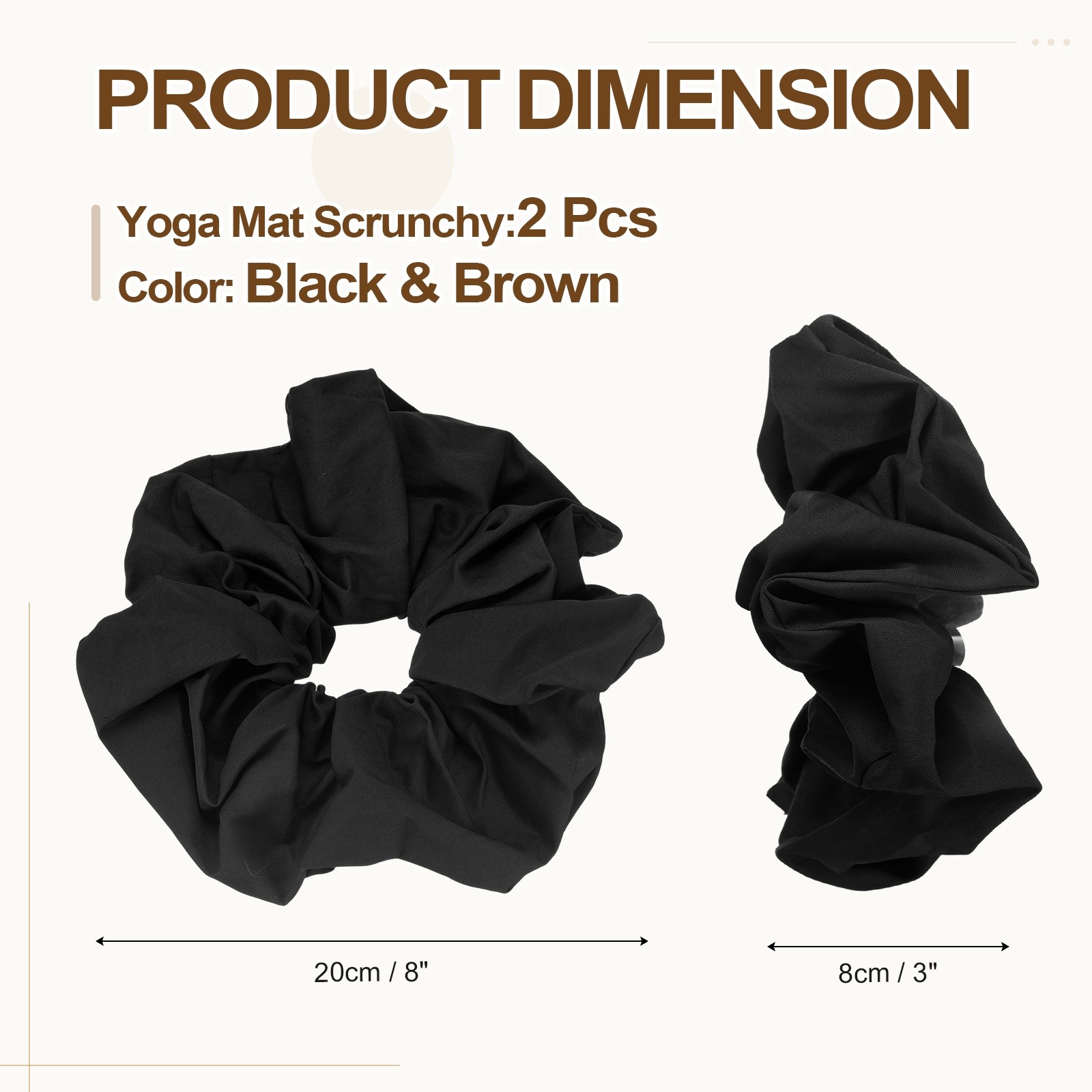 Yoga Mat Scrunchy, Yoga Mat Strap Band 2 Pcs & Cotton & Black & Brown