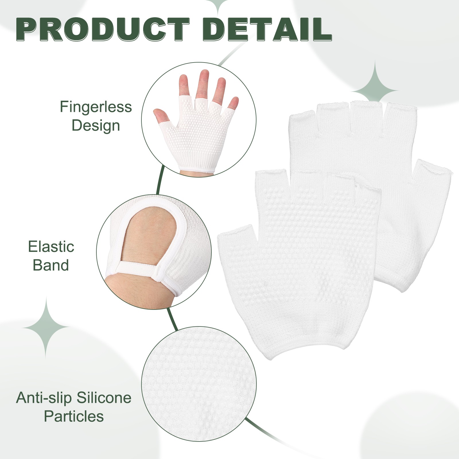 3Pairs Yoga Gloves, Non Slip Fingerless Pilates Gloves, Black/Grey/White