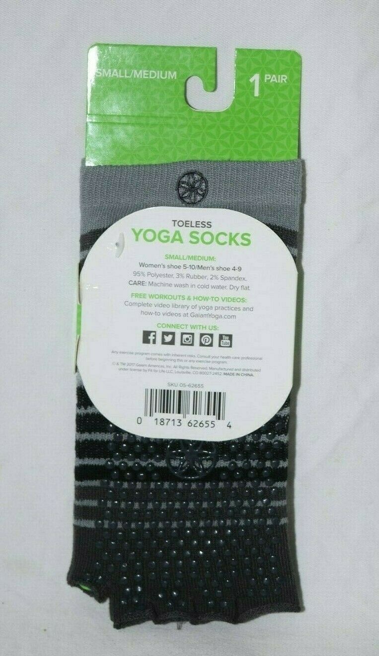 GAIAM Toeless Yoga / Pilates Socks Small/Medium Women&rsquo;s 5-10 Men&rsquo;s 4-9