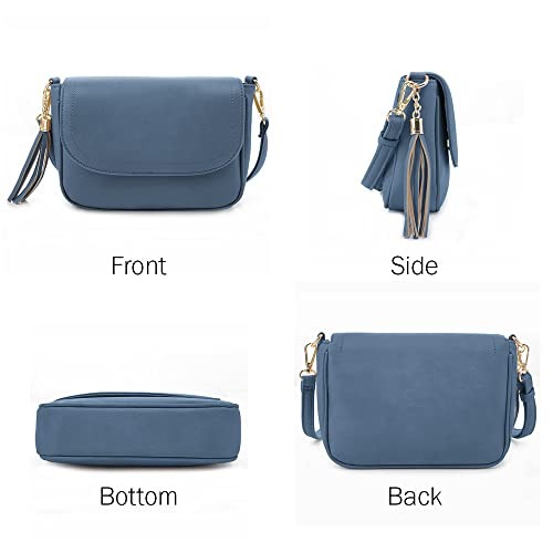 Small Crossbody Bags for Women Trendy Flap Saddle Purses with Tassel Dark Blue