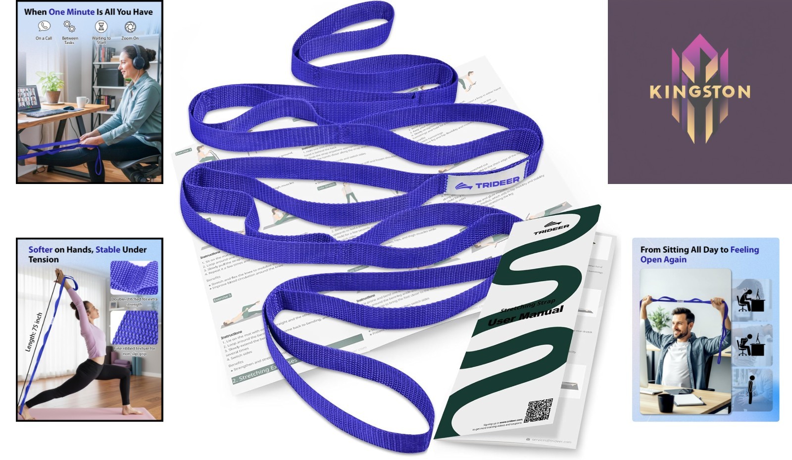 Sturdy Stretching Strap with Adjustable Loops for Controlled Mobility Exercises
