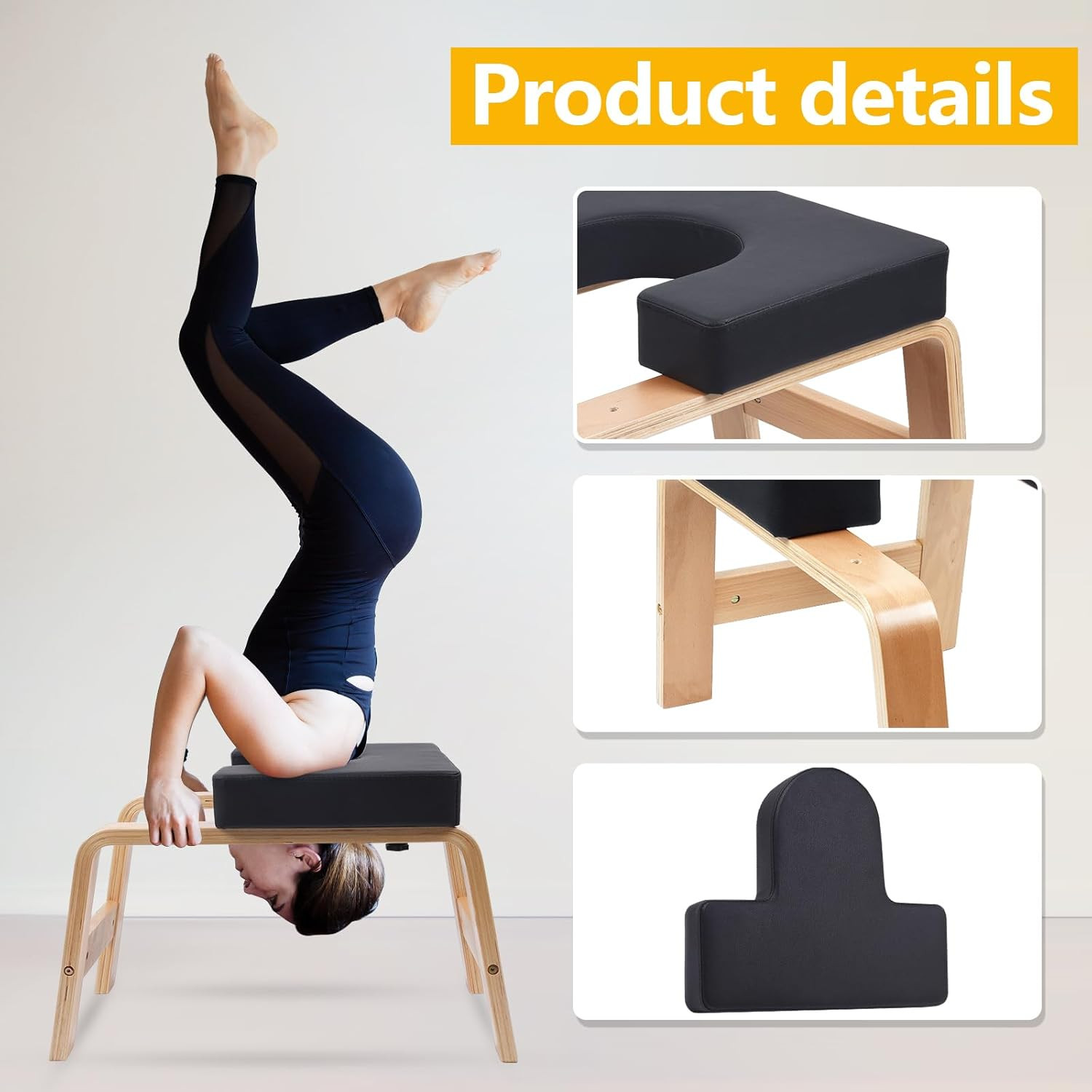 Yoga Headstand Bench, Yoga Inversion Chair, Headstand Trainer with Wood Frame an