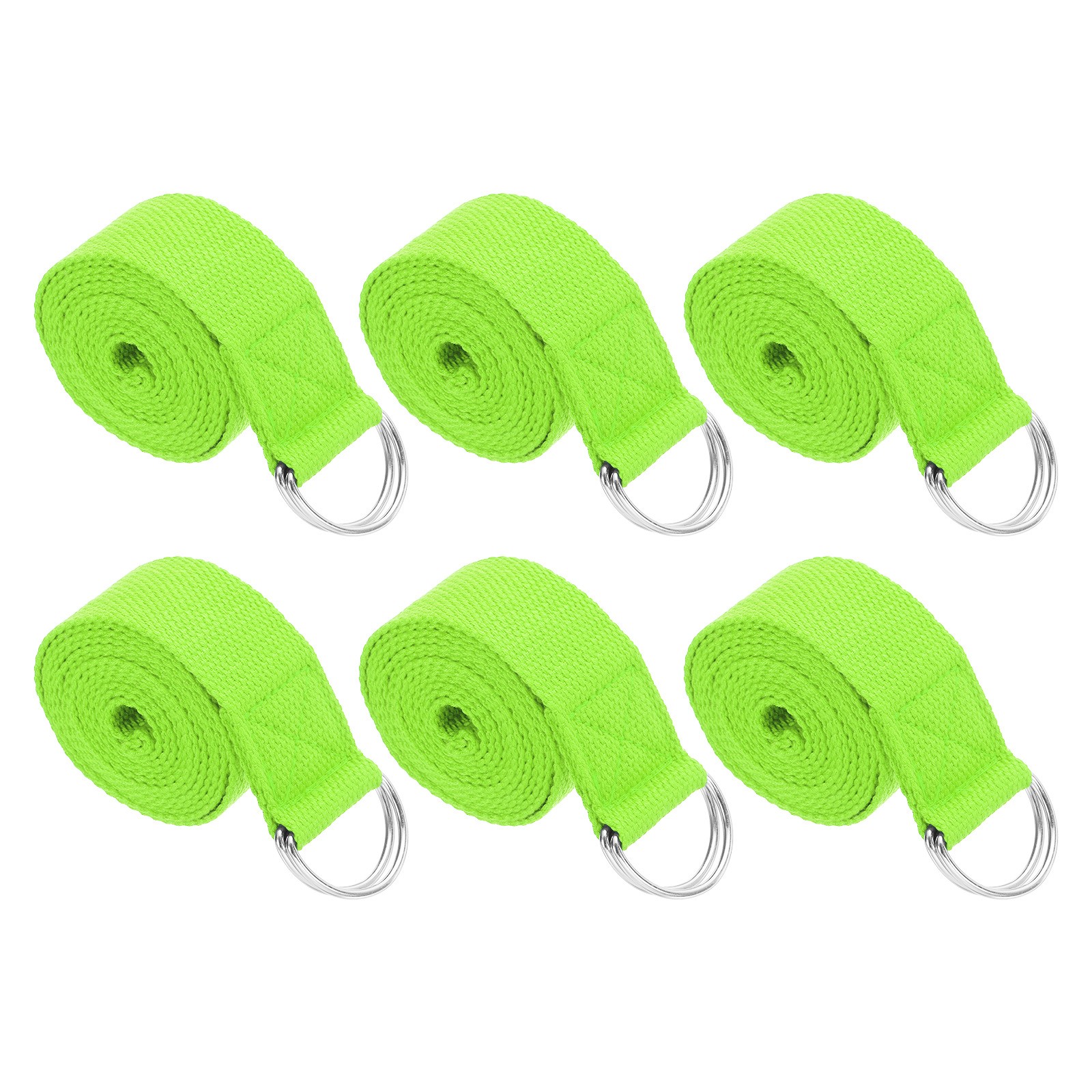 6Pcs 6 Feet Cotton Yoga Strap Belt Stretch Bands with D-Ring Buckle, Lime Green