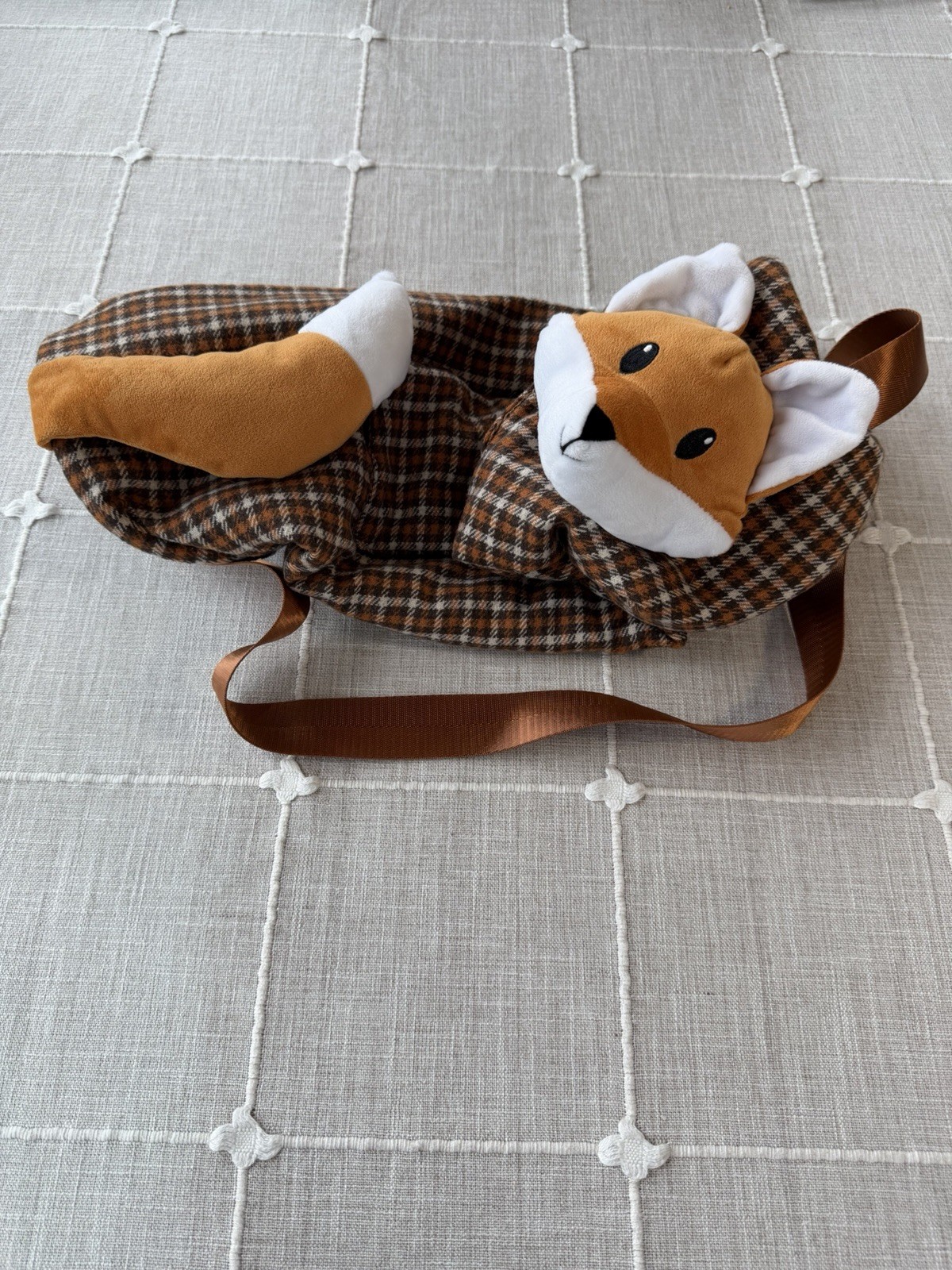 YogaPets Yoga Mat Carrier Bag FOX Brown Plush Plaid Tote tail strap zipper