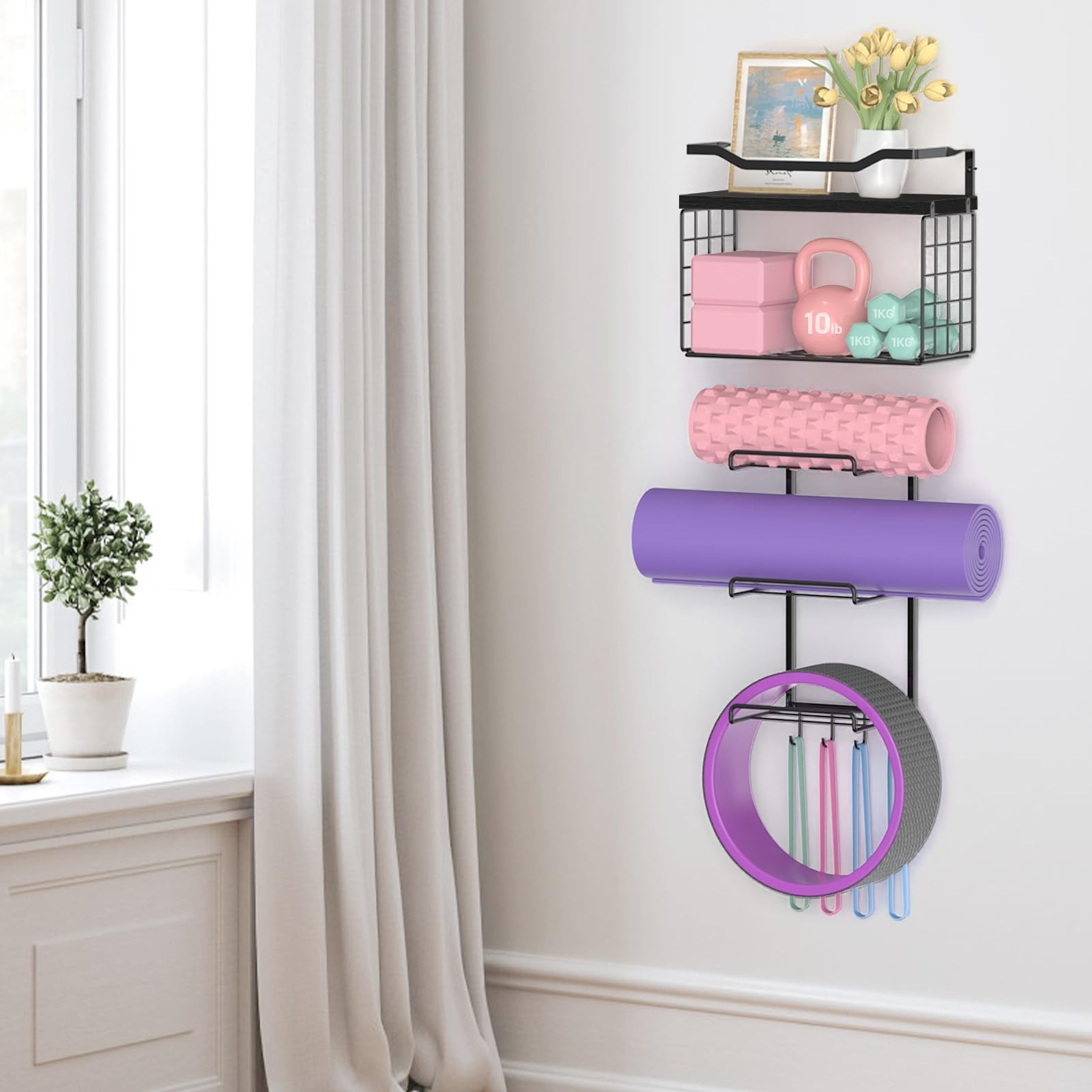 Yoga Mat Holder Black, Wall Mount Yoga Mat Storage Rack, Yoga Accessory Organ…