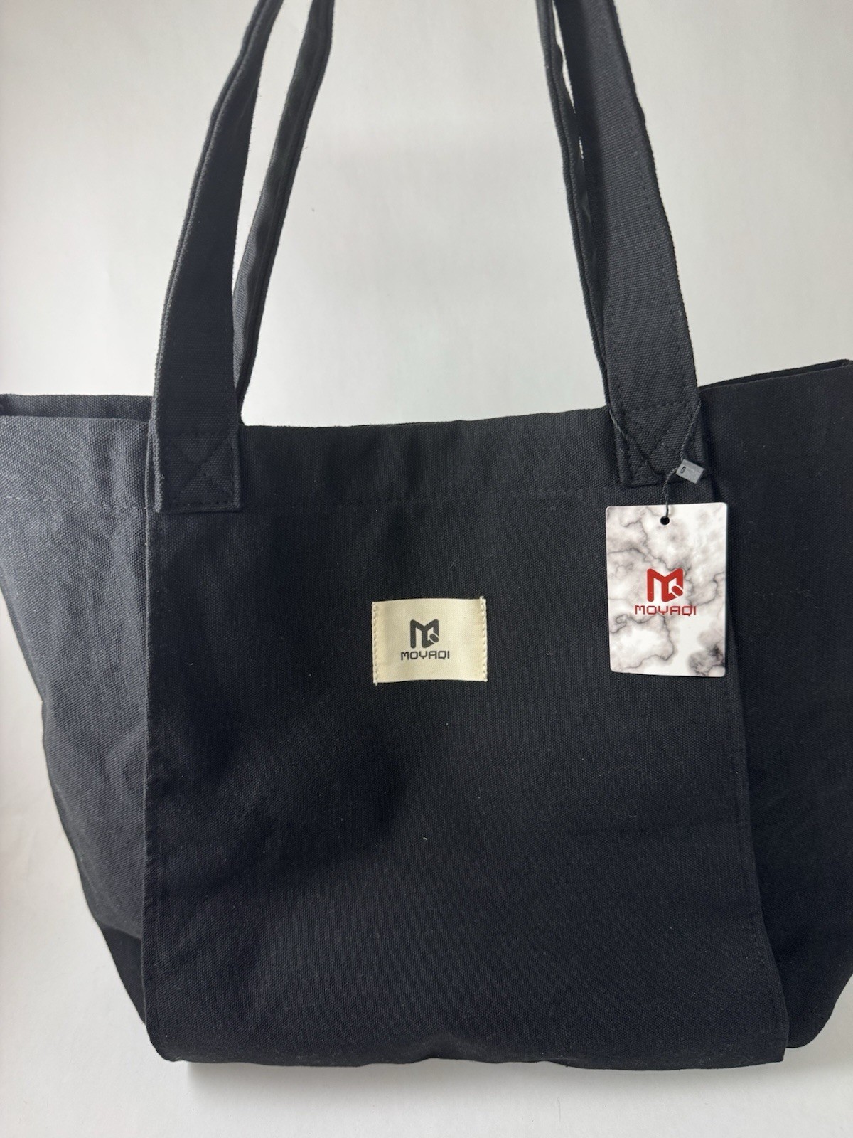 Moyaqi Canvas Black Tote Bag With Yoga Mat Carrier Pocket -New With Tag