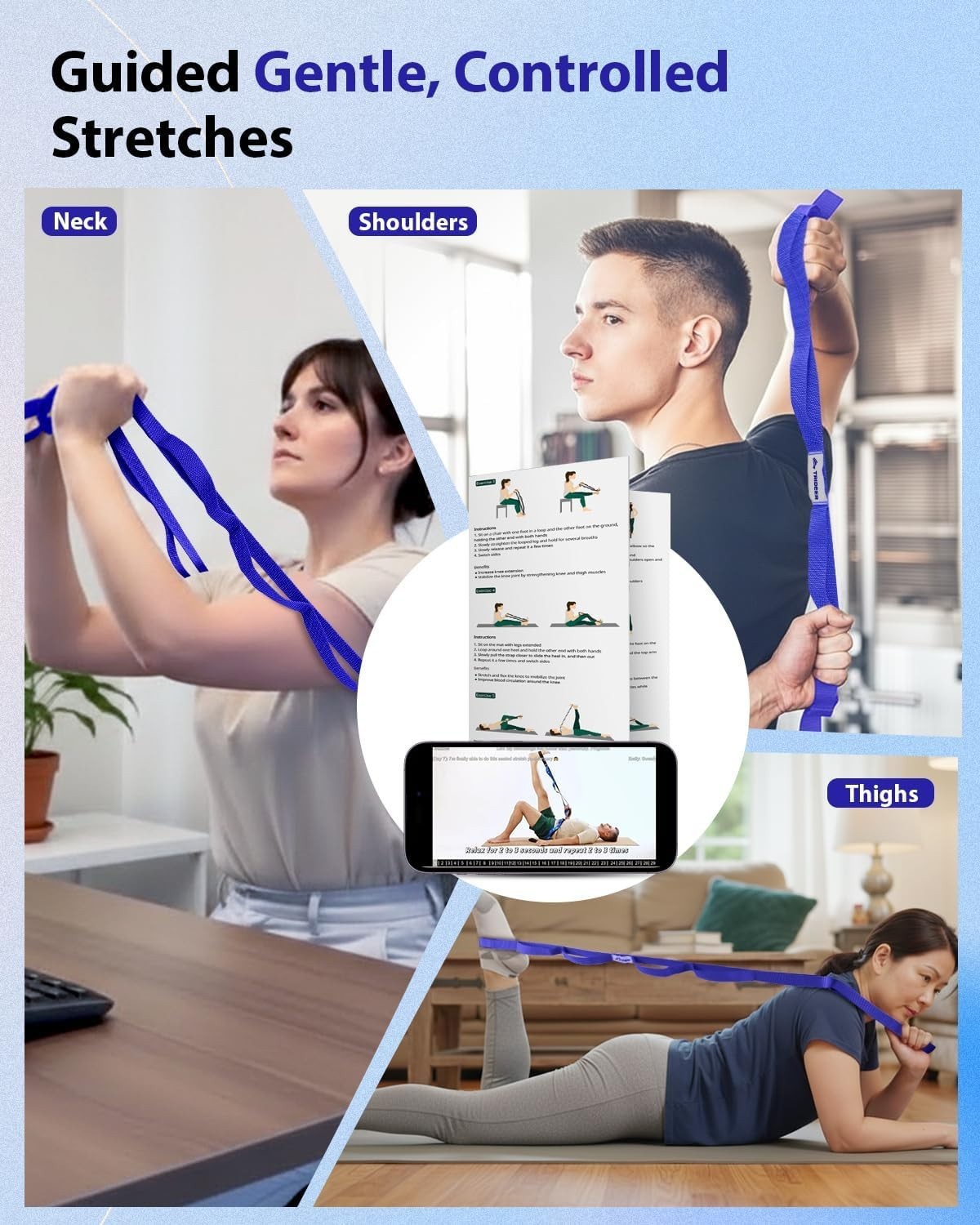Sturdy Stretching Strap with Adjustable Loops for Controlled Mobility Exercises