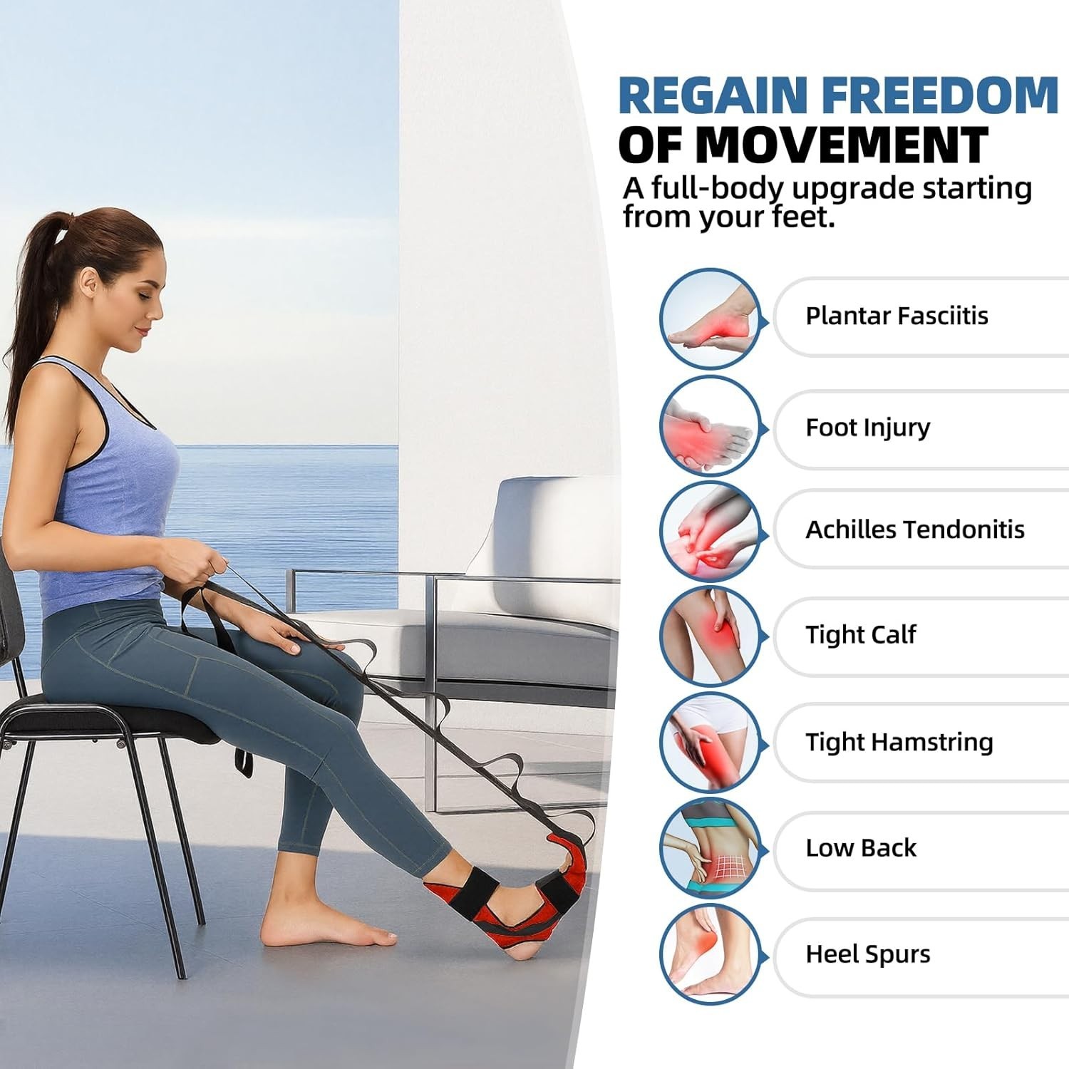 Foot & Calf Stretcher Strap for Plantar Fasciitis Heel Spurs Achilles Tendoni…