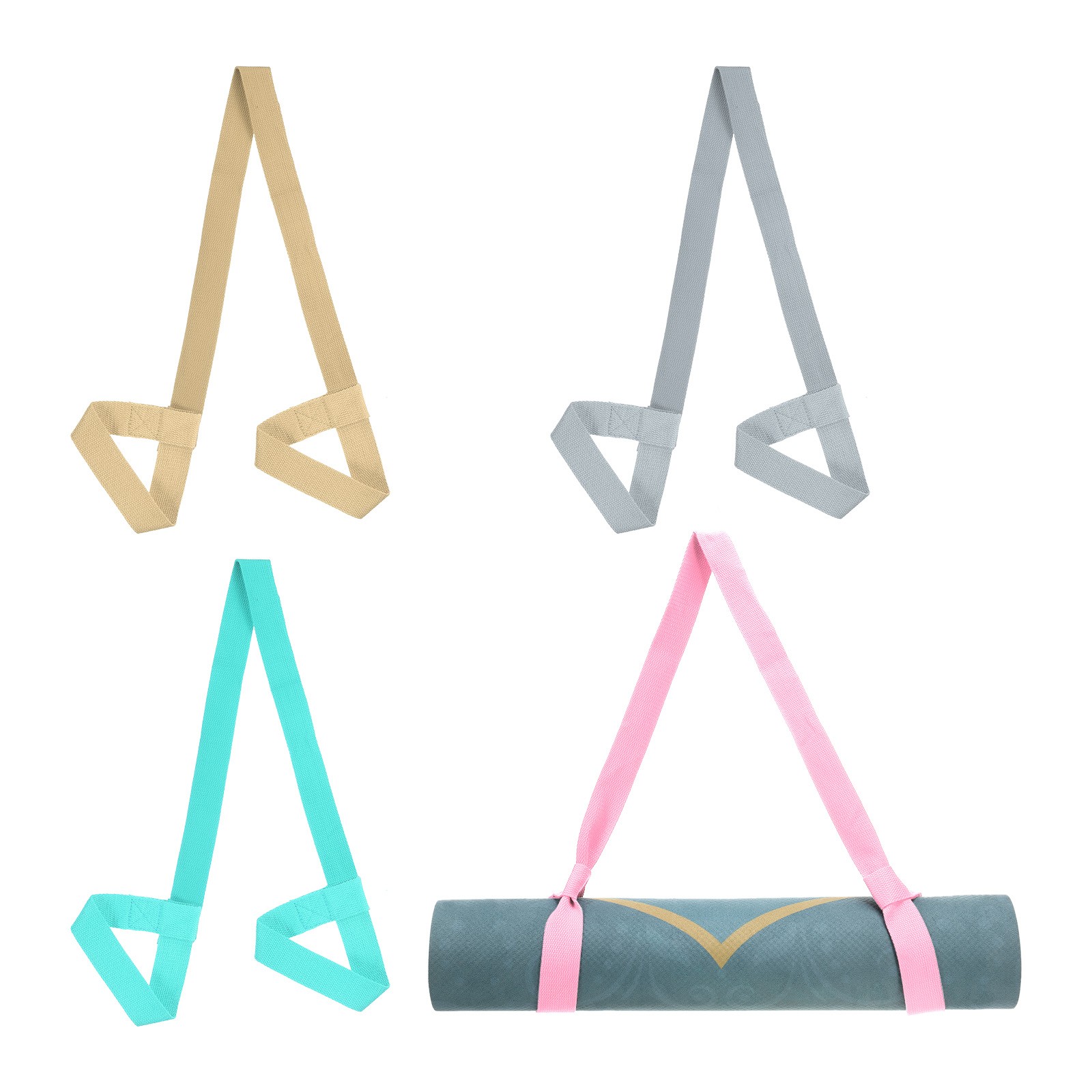 4Pcs Yoga Mat Strap Carrier Adjustable, Khaki/Light Grey/Lake Green/Pink