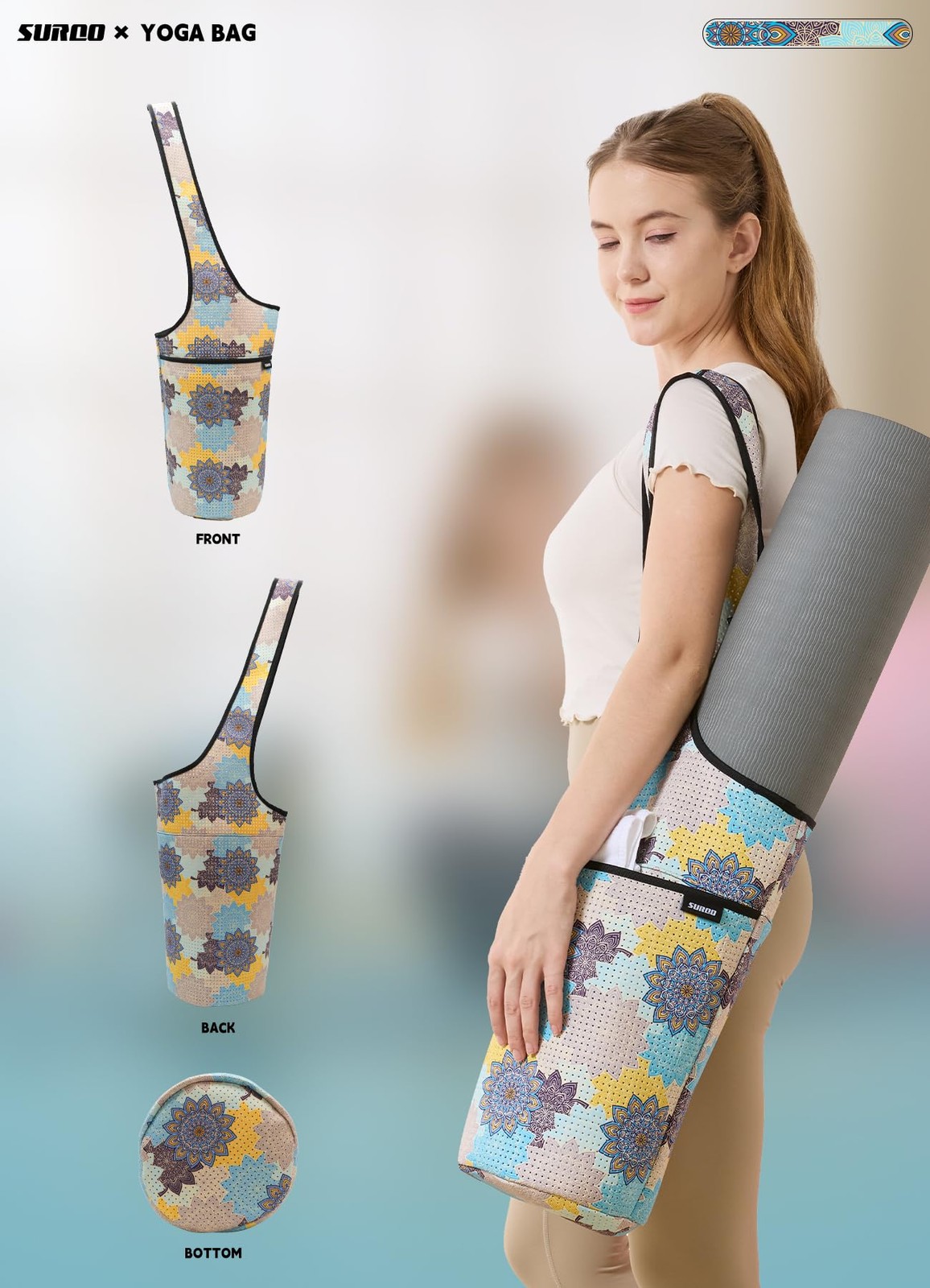 Yoga Mat Bag Neoprene Lightweight Carrier Large Zipper Pocket Gym Fitness