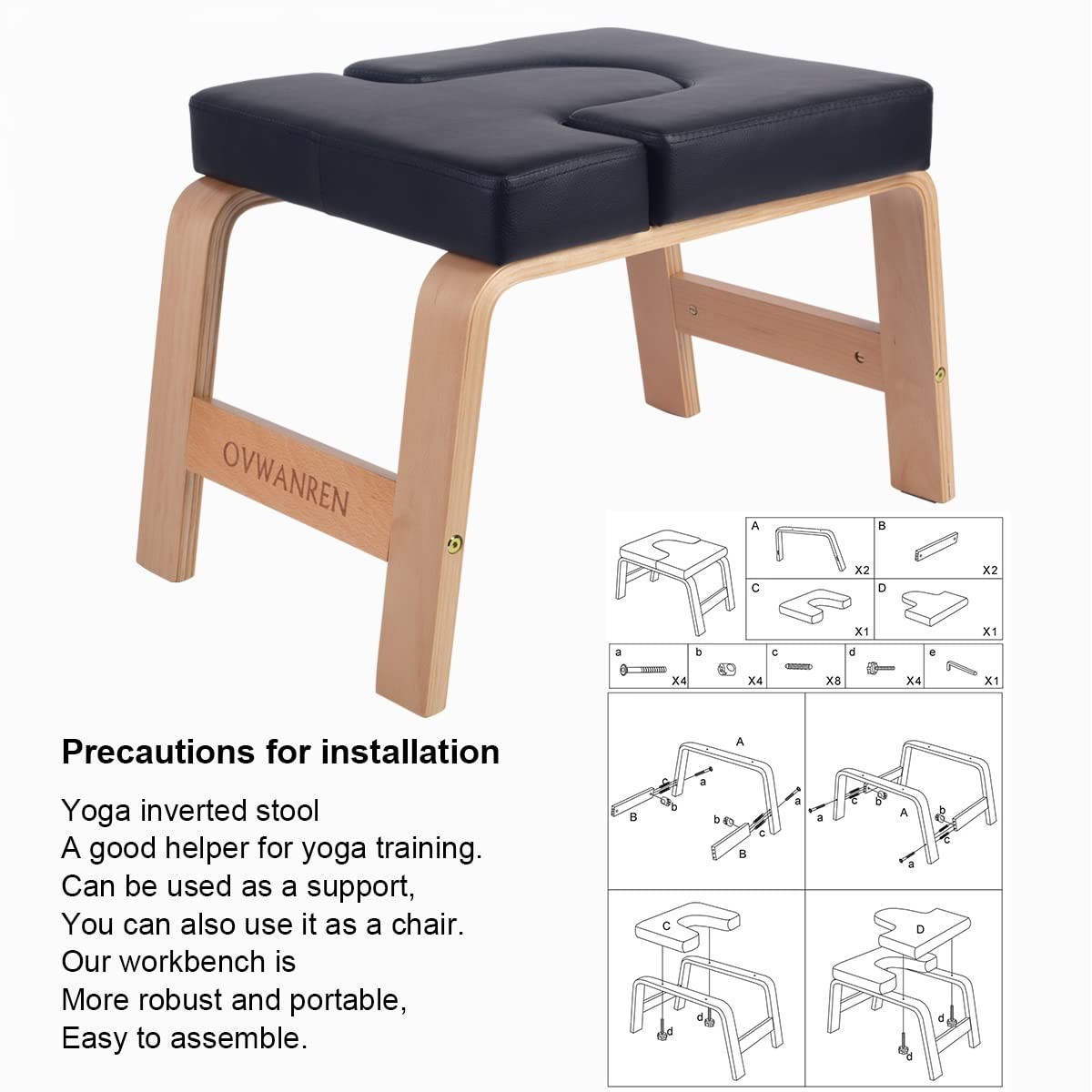 Yoga Headstand Bench- Stand Yoga Chair for Family, Gym – Wood and PU Pads – R…