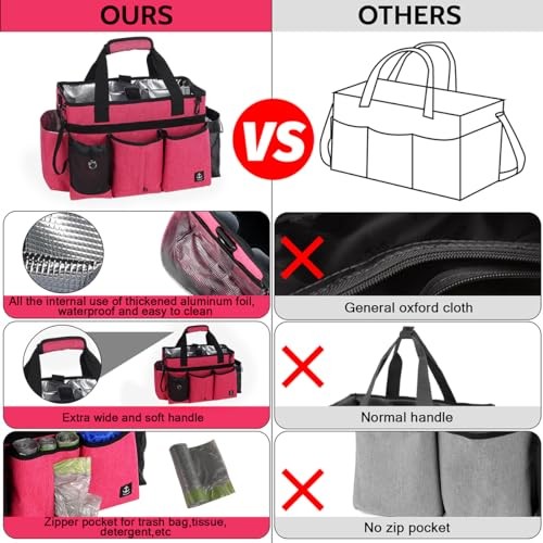 Large Cleaning Caddy Bag – Built-in Sturdy Support Board – Rose Red