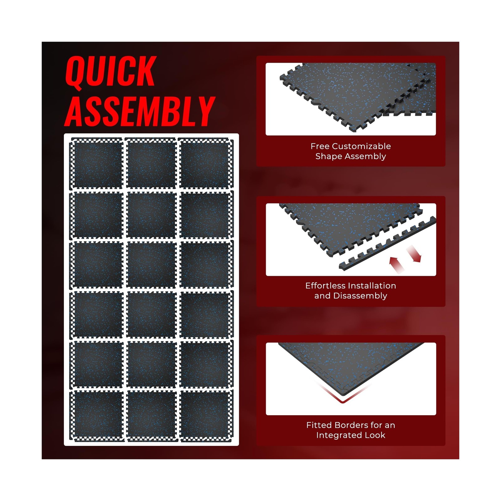 SUPERJARE 0.79 » Extra-Thick Exercise Equipment Mats, 18 Pcs 72 Sq Ft Rubber …