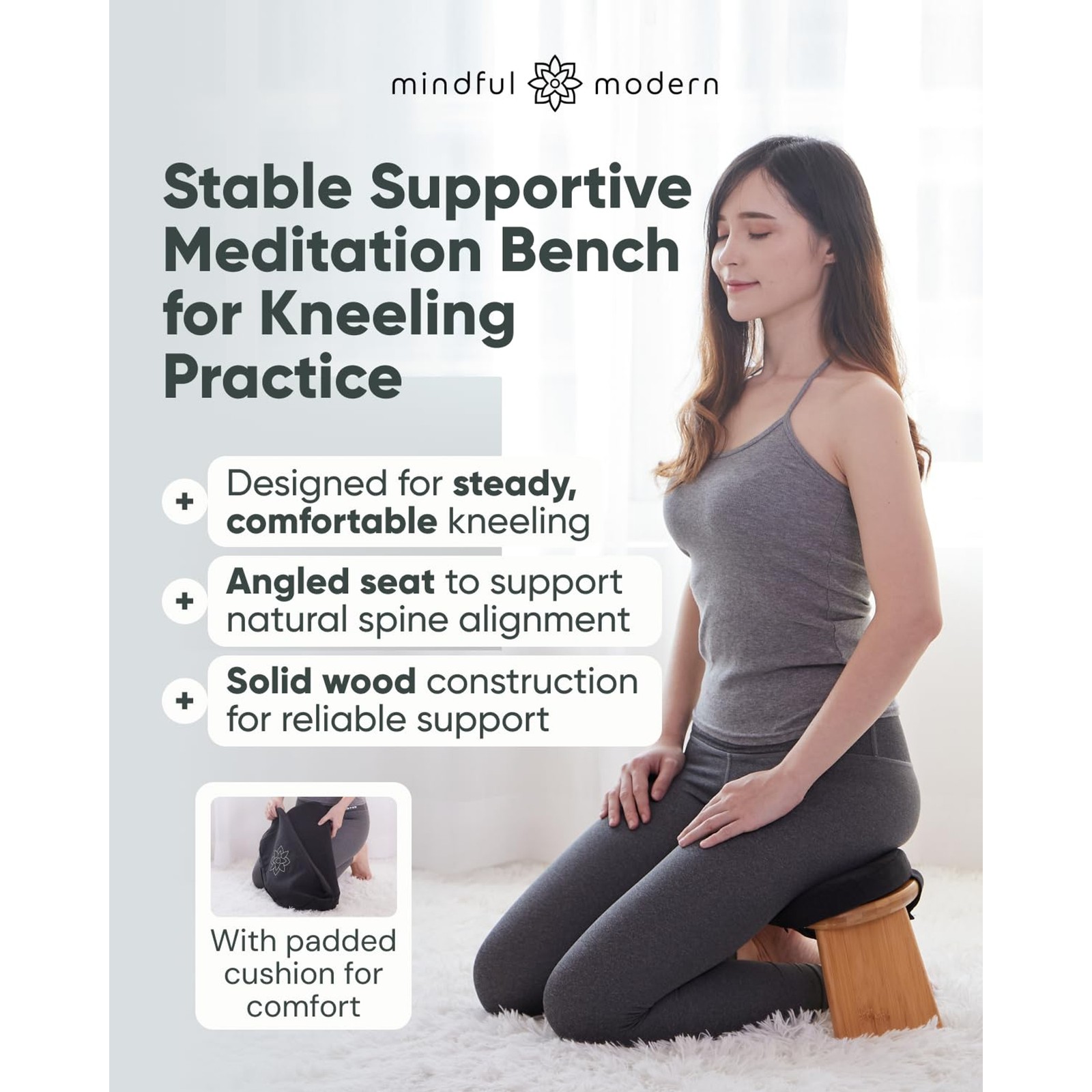 Folding Meditation Bench – Bamboo Kneeling Stool w/Locking Magnetic Hinges – Pra