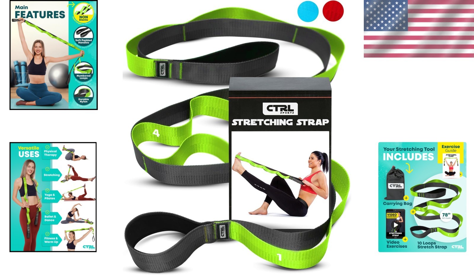 Multifunctional Yoga & Therapy Stretch Strap with Loops
