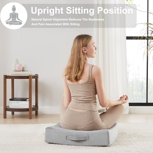 22 inches Floor Pillow for Adults – Large Meditation 1 Count Light Gray