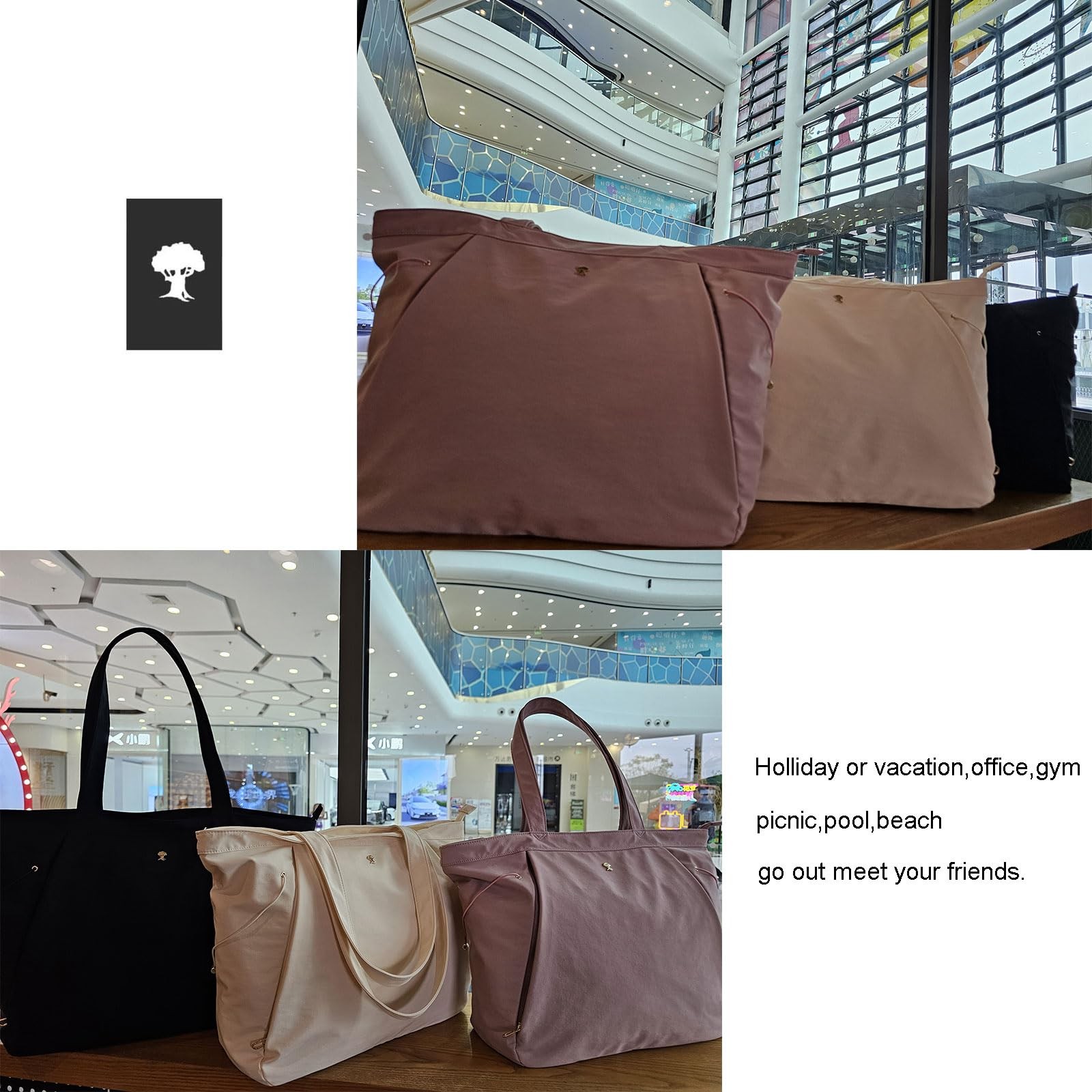Womens Yoga Tote Bag Shoulder Drawstring Office Workout Travel Carryall Gym