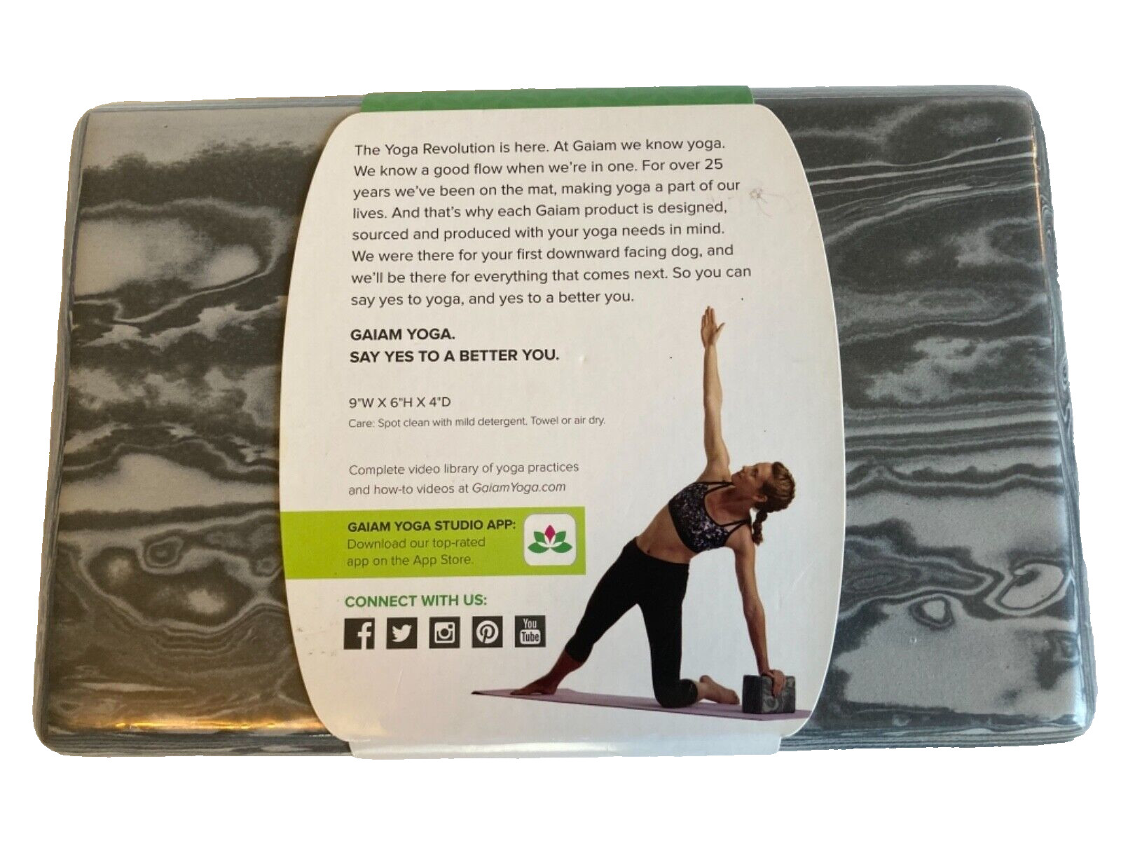 Gaiam Foam Yoga Block Gray Marbled Exercise Balance 9&Prime;W x 6&Prime;H x 4&Prime;D NEW