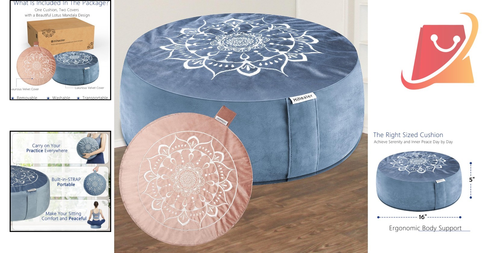 Meditation Cushion Velvet Cover Large Floor Pillow for Yoga Support Soft