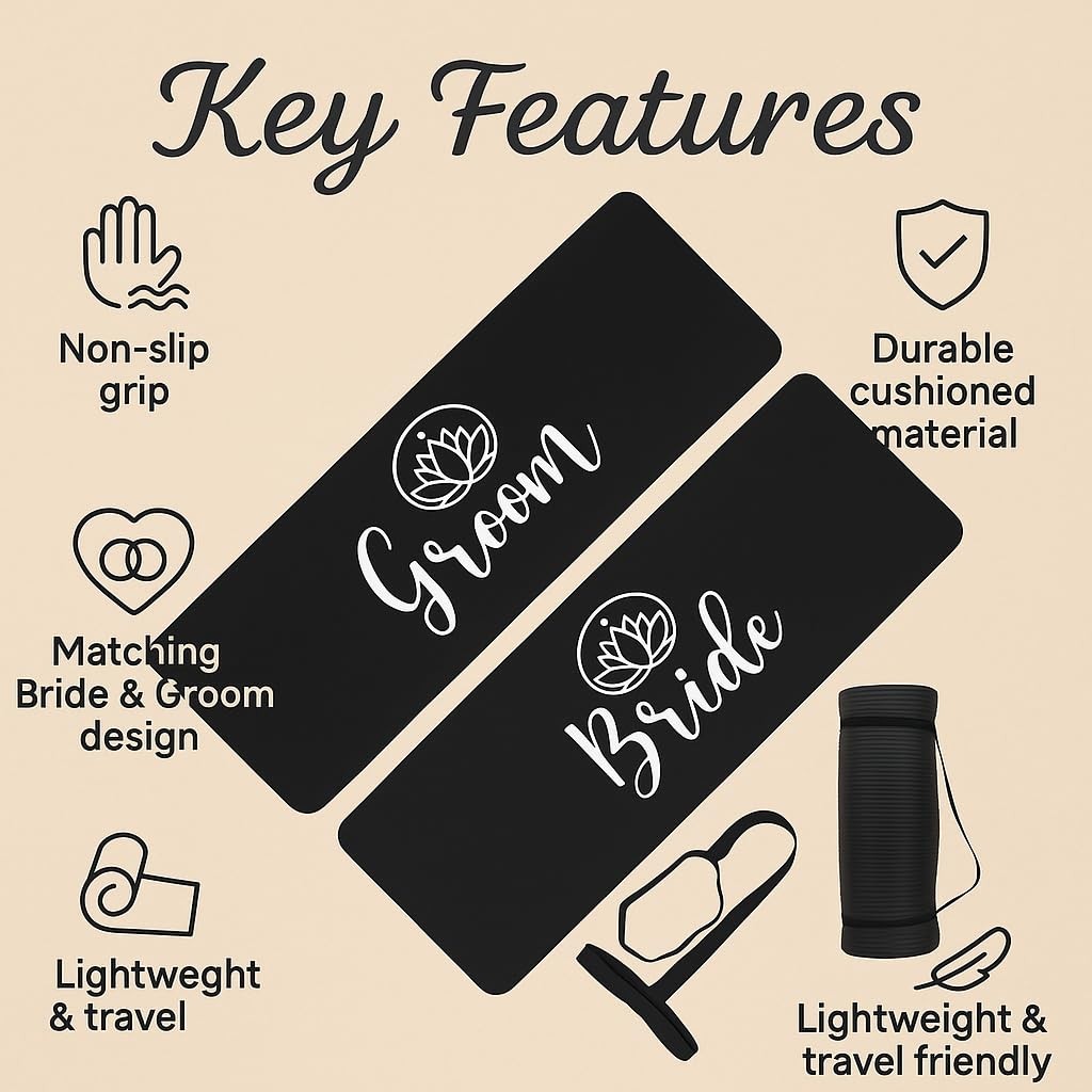 Bride and Groom Yoga Mat – Extra Thick and Non-Slip Exercise Mat with Carry S…
