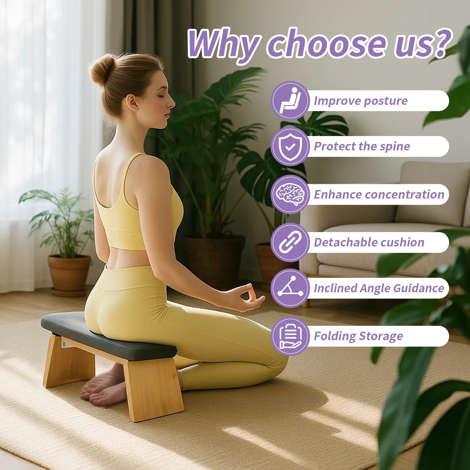 Meditation Bench, Folding Meditation Stool with Velvet Cushion & Carry Bag, S…