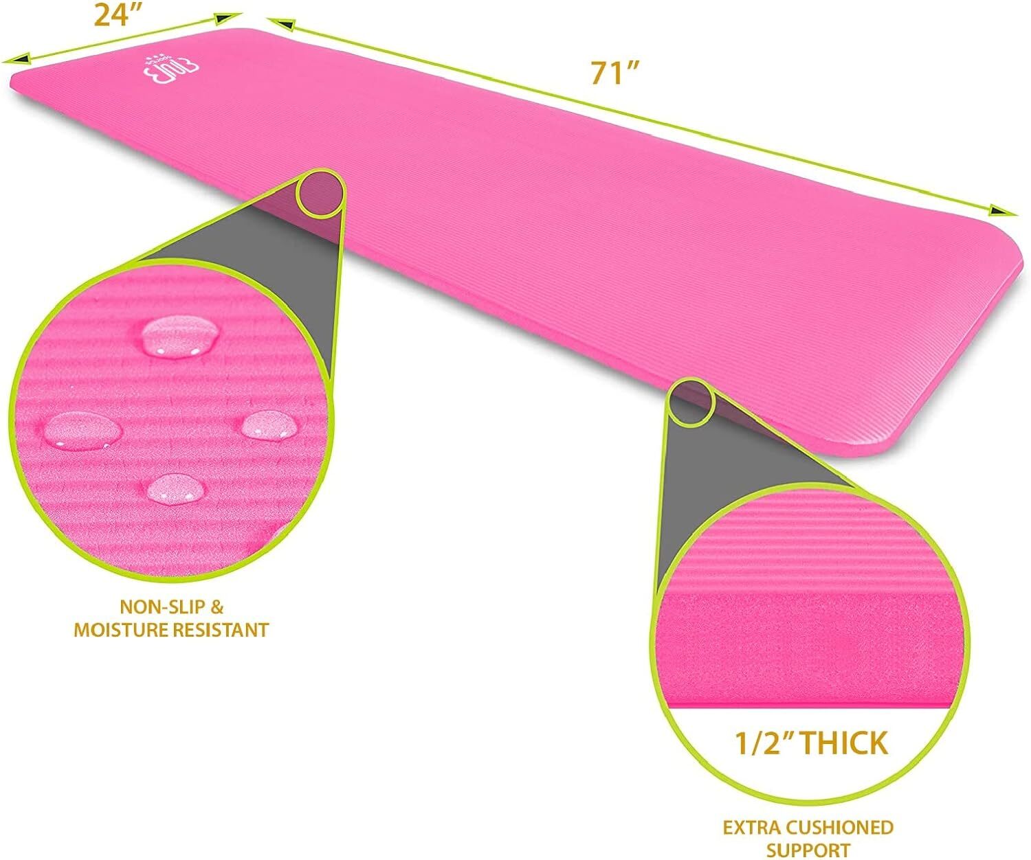 rutschfeste Gymnastikmatte, Rosa Yogamatte Stretching – Premium NBR Sportmatte