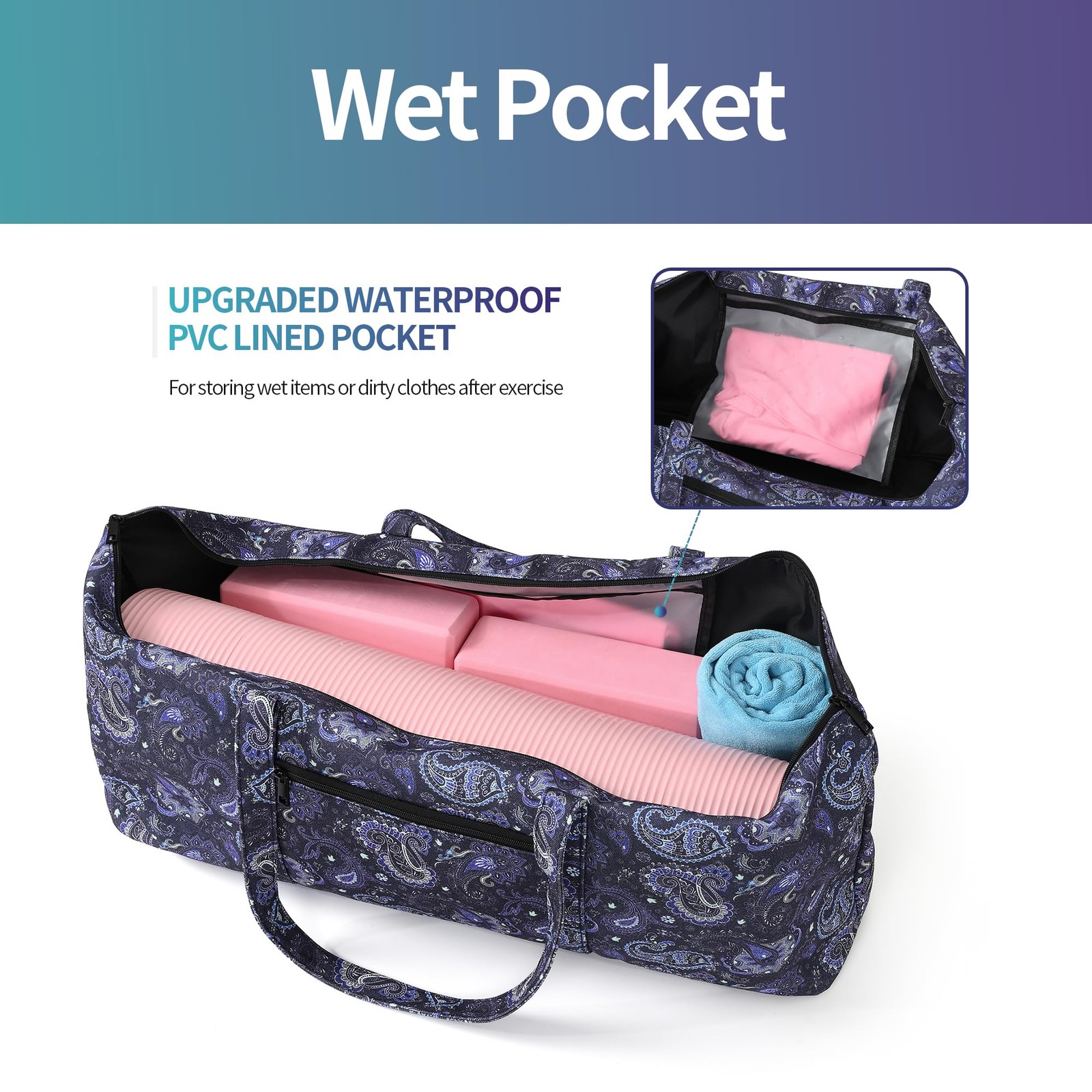 Large Yoga Mat Bag Carrier With Wet Pocket Gym Tote For Women Workout Pilates