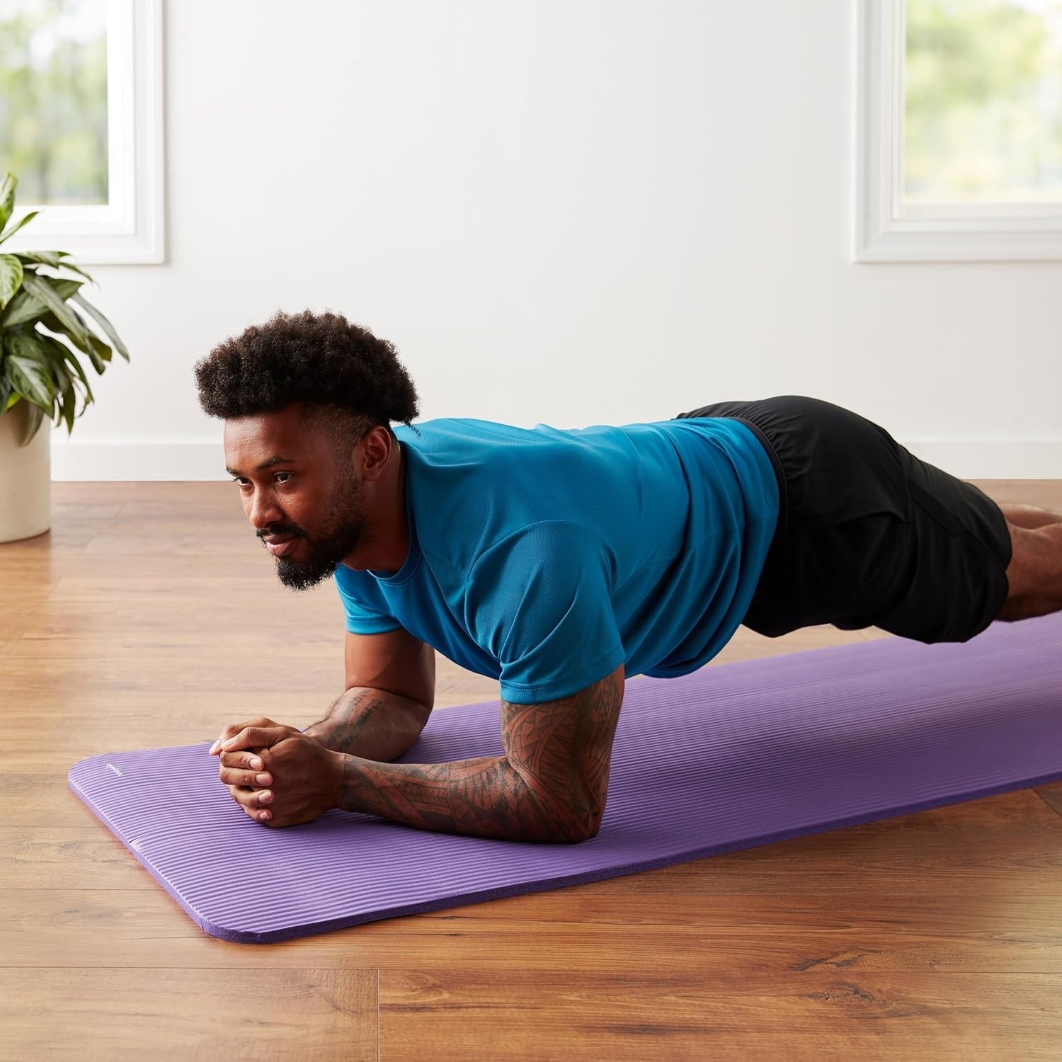 Amazon Basics 1/2 Inch Extra Thick Exercise Yoga Mat with Carrying Strap Purple